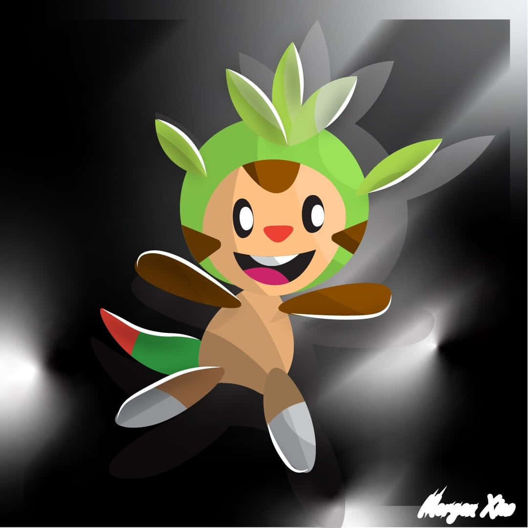 Chespin, black white, dark gradient background, SD Desktop Wallpaper