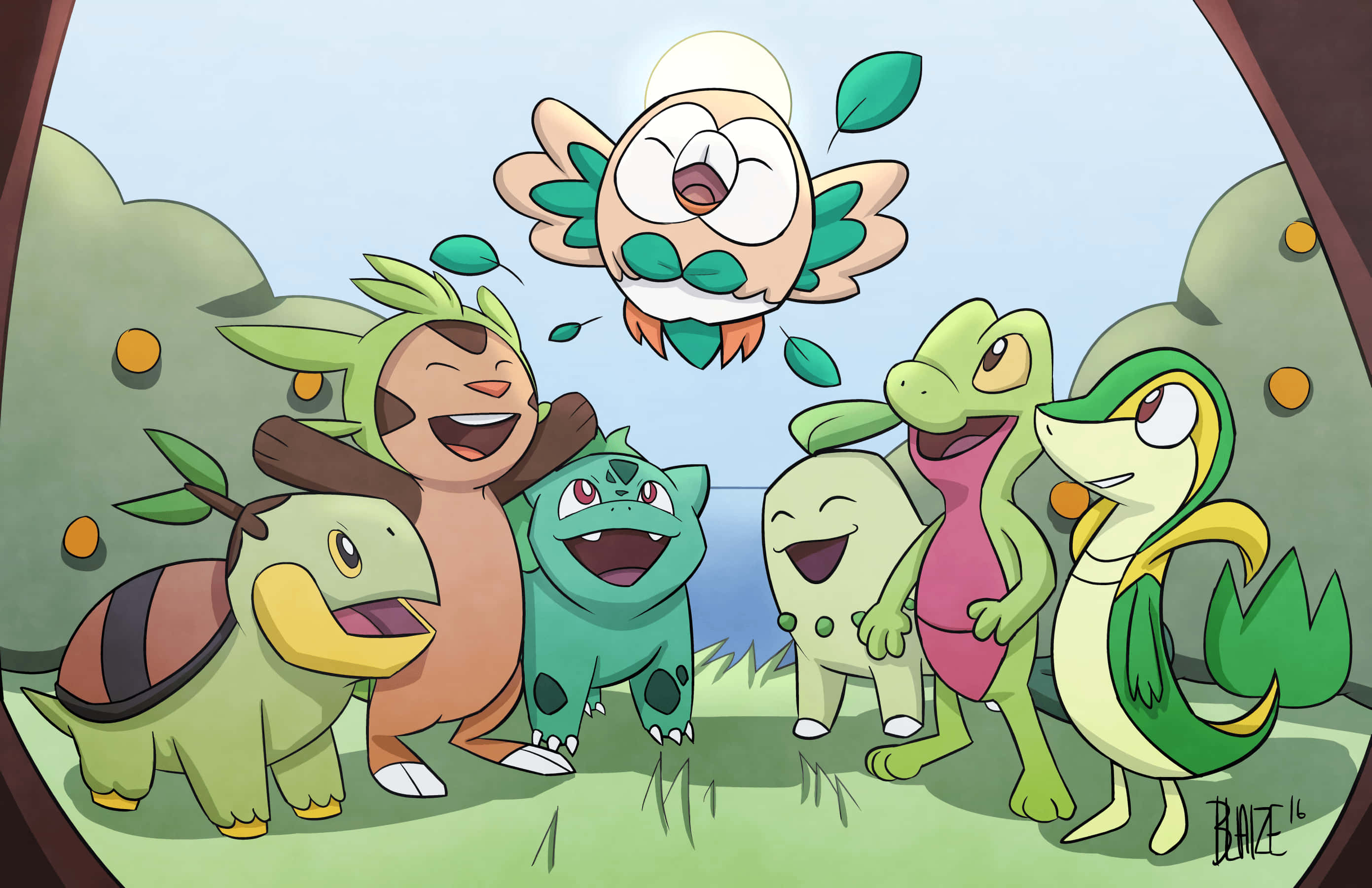 Chespin, Grass Type Pokemon, leafy features, 2K Desktop Wallpaper
