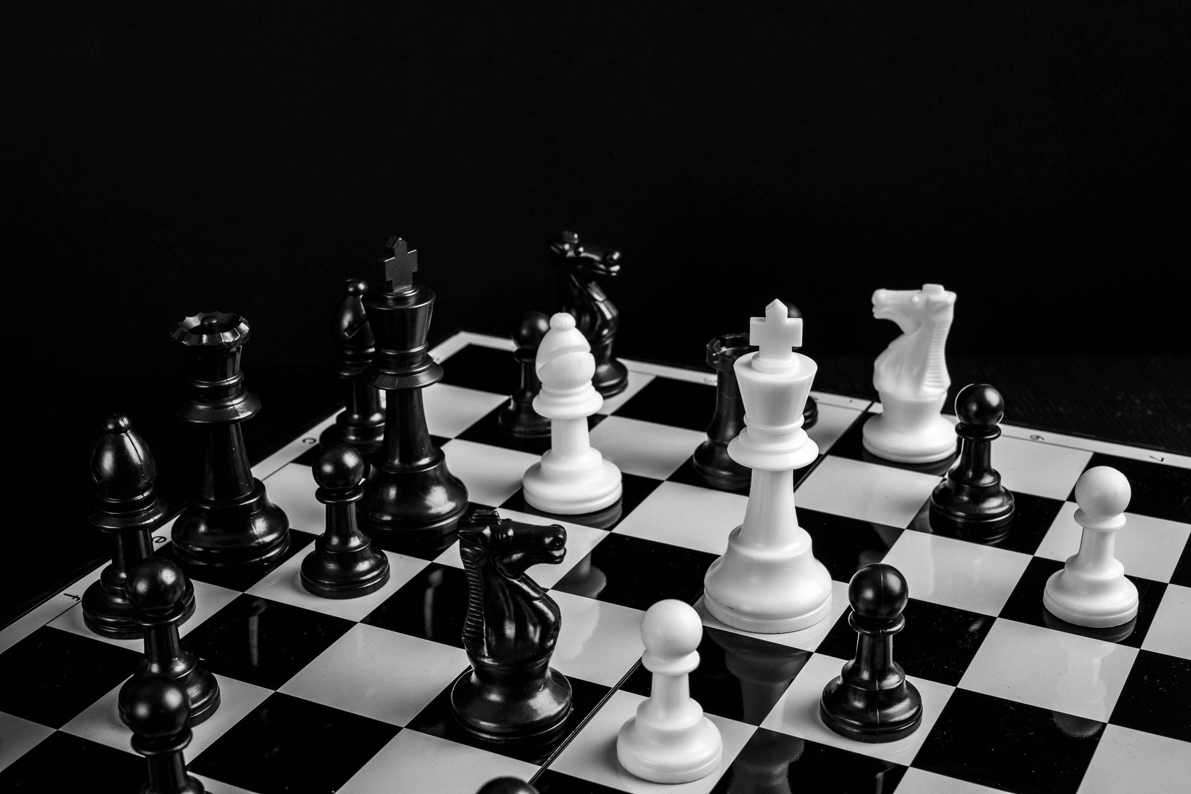 plastic chess, black and white, checkered board, Full HD Desktop Wallpaper