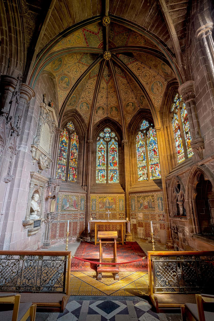 Chester Cathedral, stained glass windows, Gothic chapel, HD Phone Wallpaper