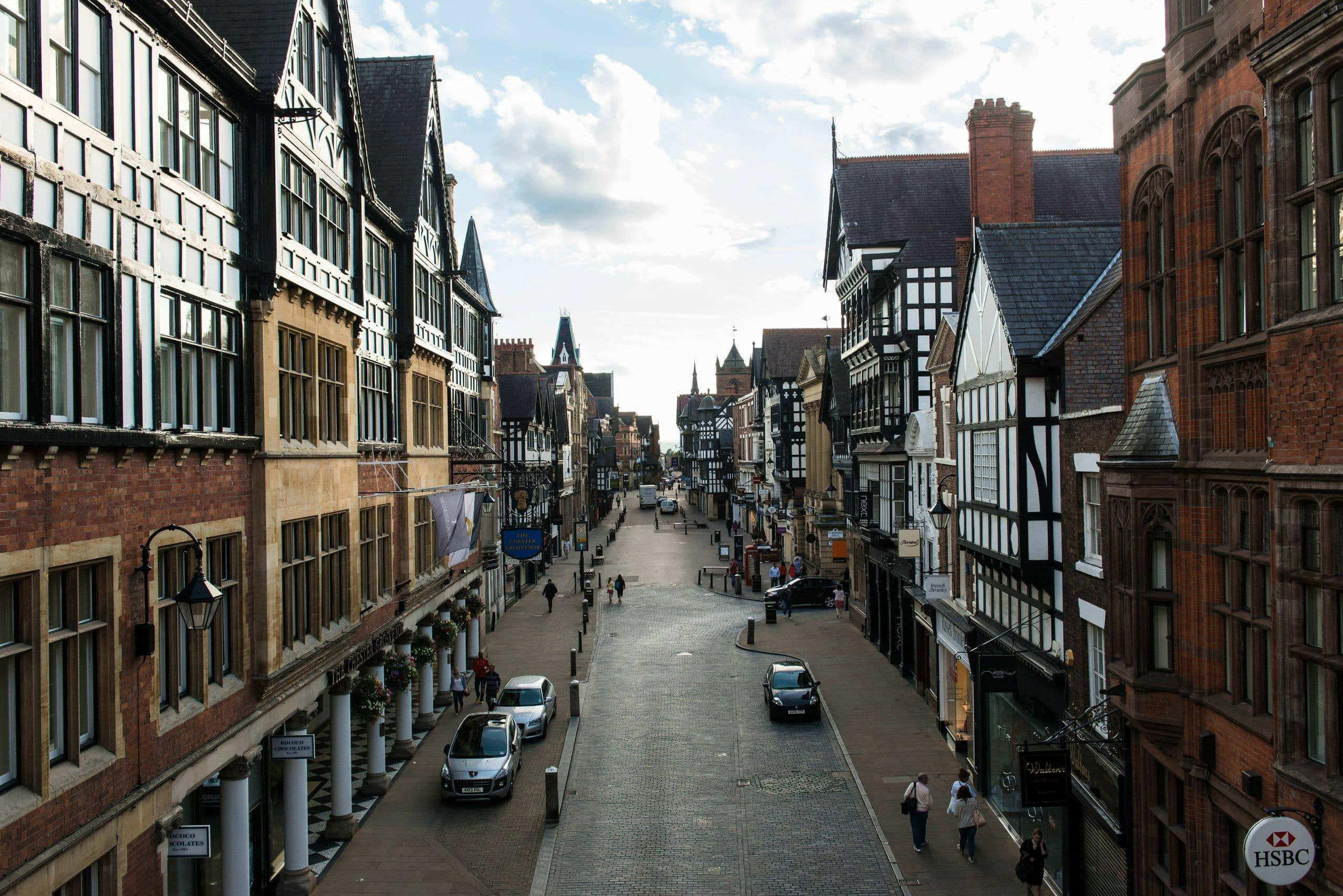 Chester, historic city centre, narrow cobblestone street, Full HD Desktop Wallpaper
