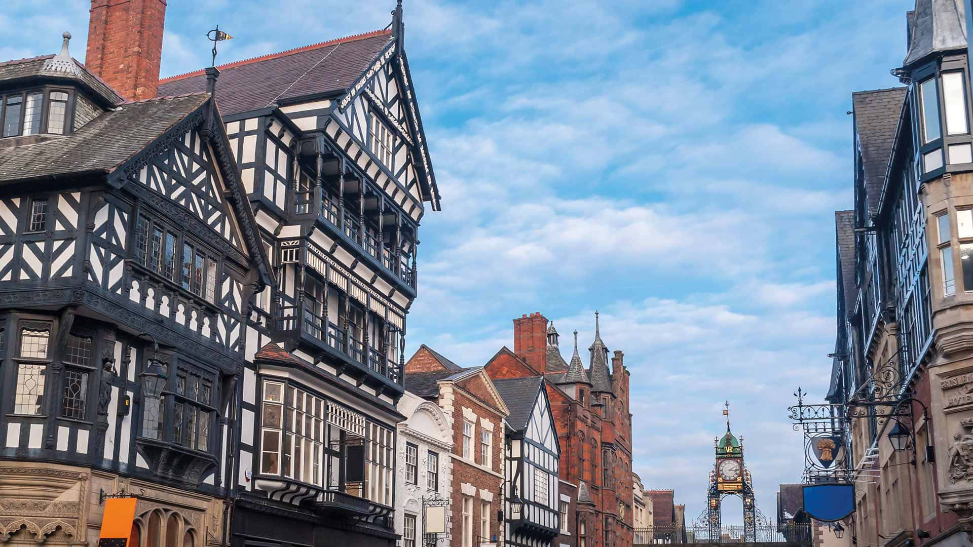 Chester, United Kingdom, tudor-style buildings, Full HD Desktop Wallpaper
