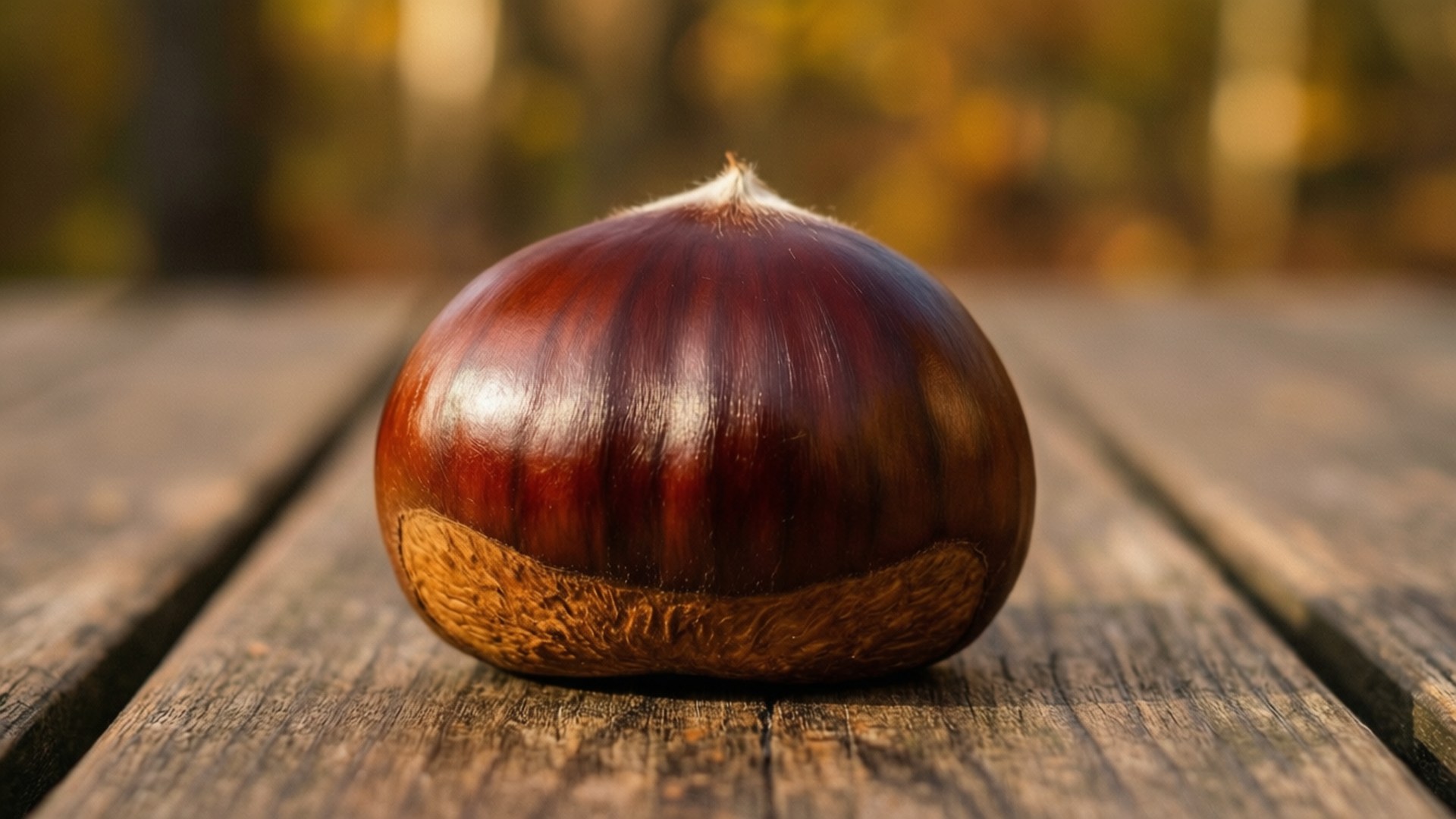 solitary chestnut, glossy chestnut, rustic wood, Full HD Desktop Wallpaper