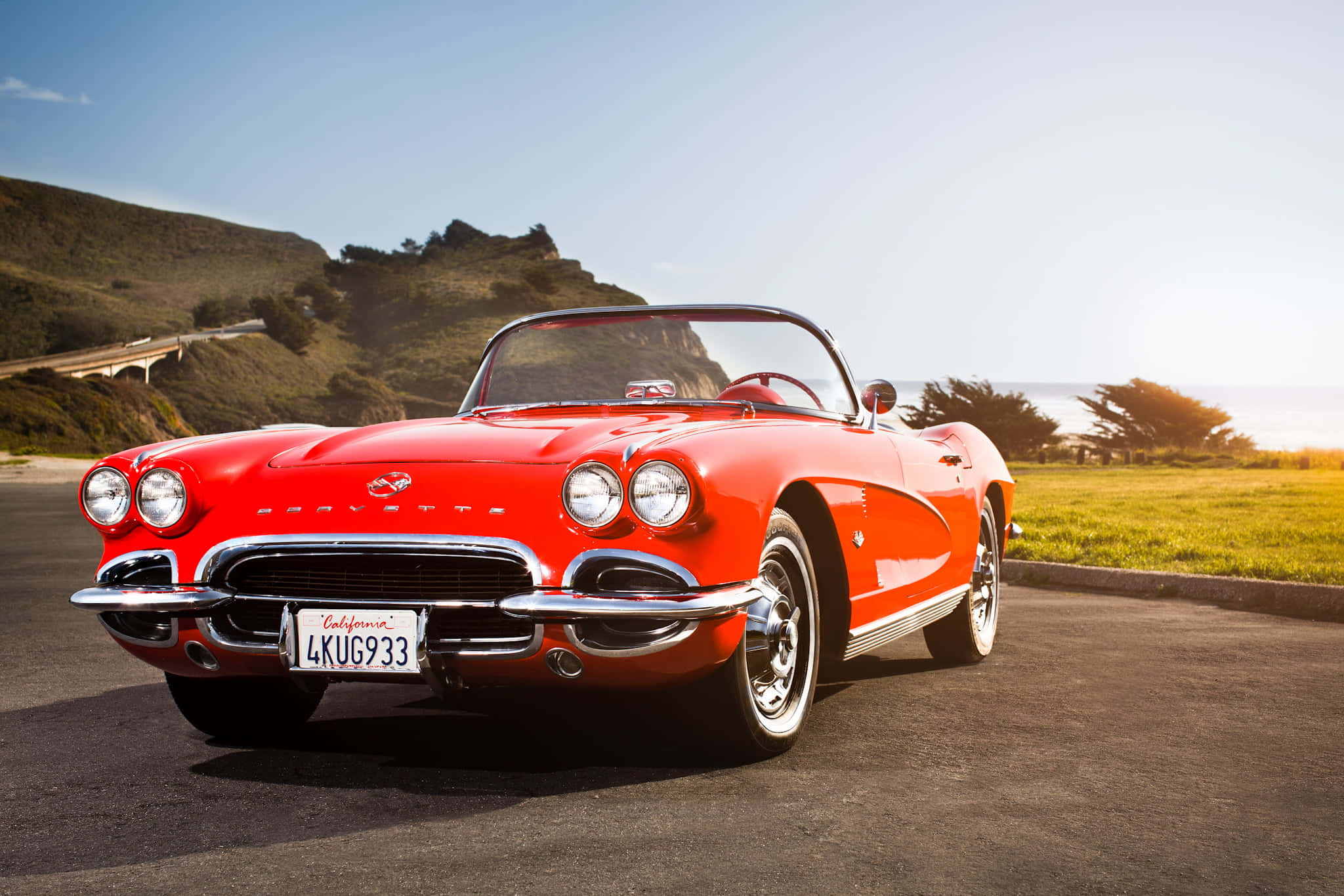 Chevrolet Corvette C1, classic design, vibrant red, Full HD Desktop Wallpaper