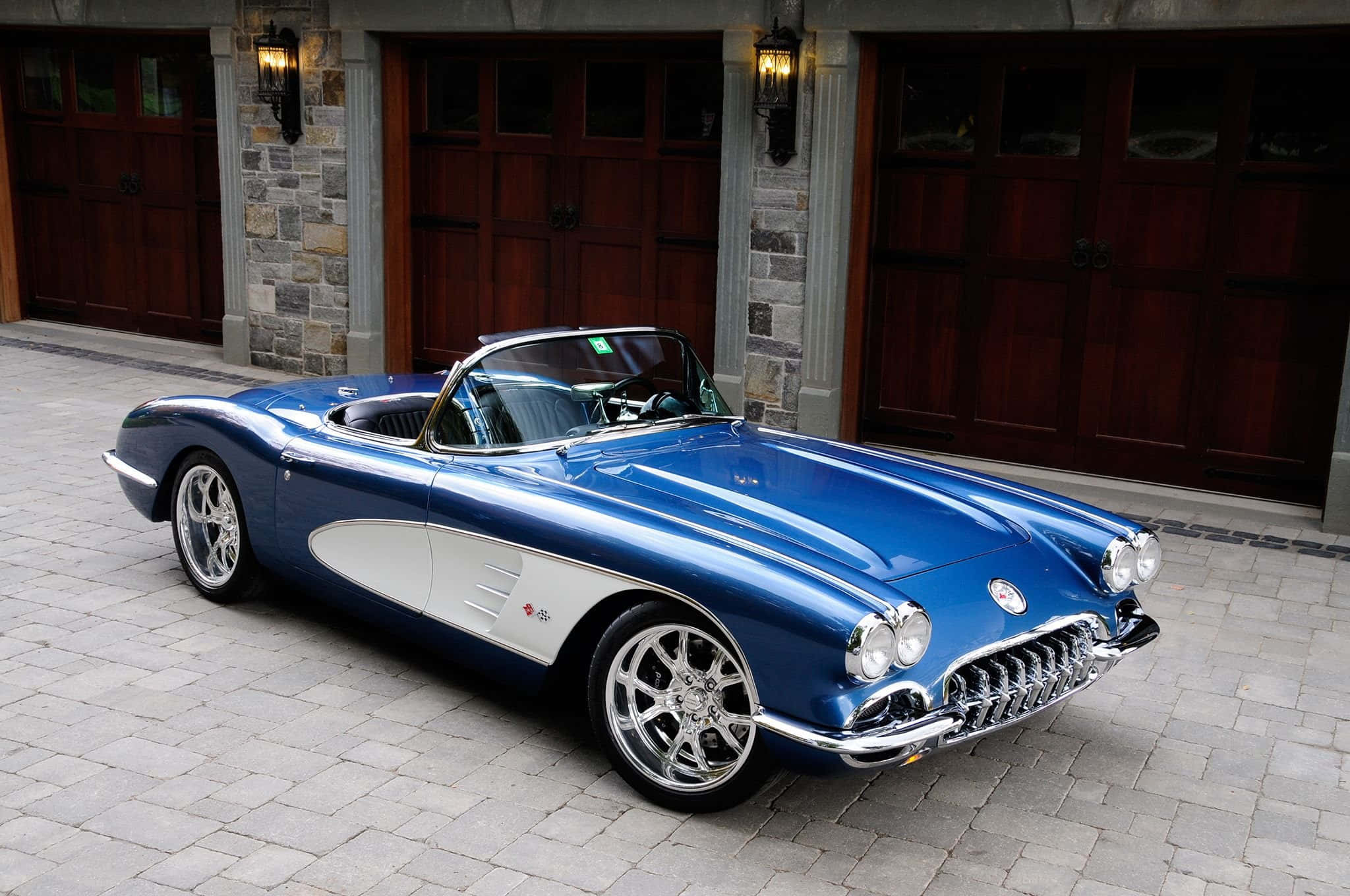 Chevrolet Corvette C1, blue and white, convertible, Full HD Desktop Wallpaper