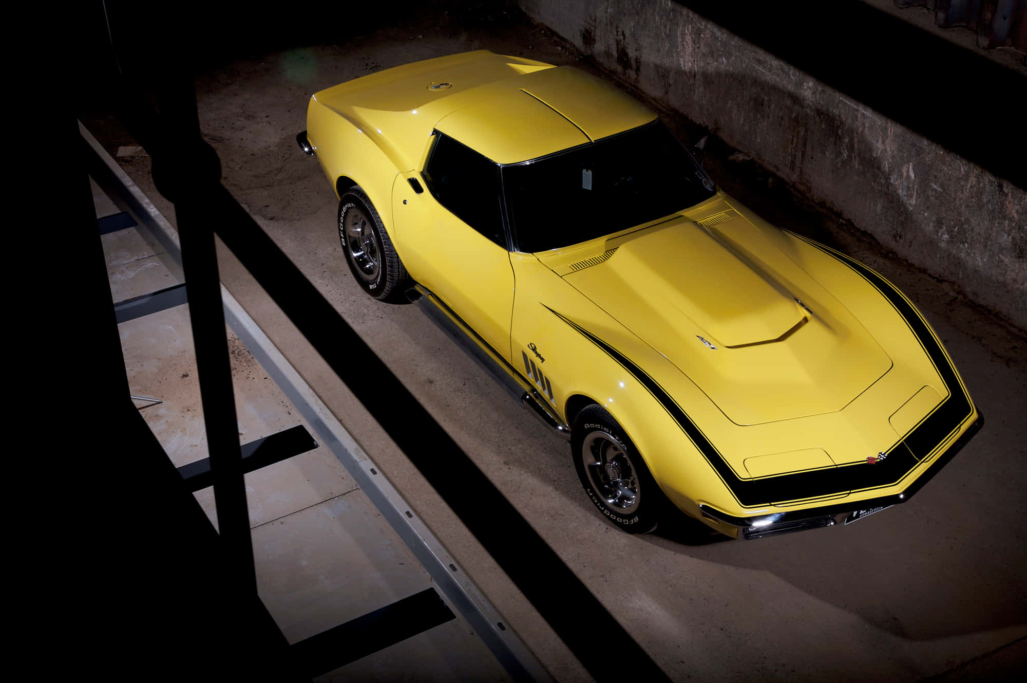 Chevrolet Corvette C1, yellow, black stripes, Full HD Desktop Wallpaper