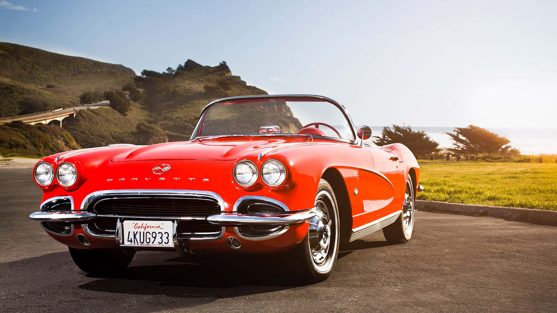 Chevrolet Corvette C1, red, convertible, Full HD Desktop Wallpaper