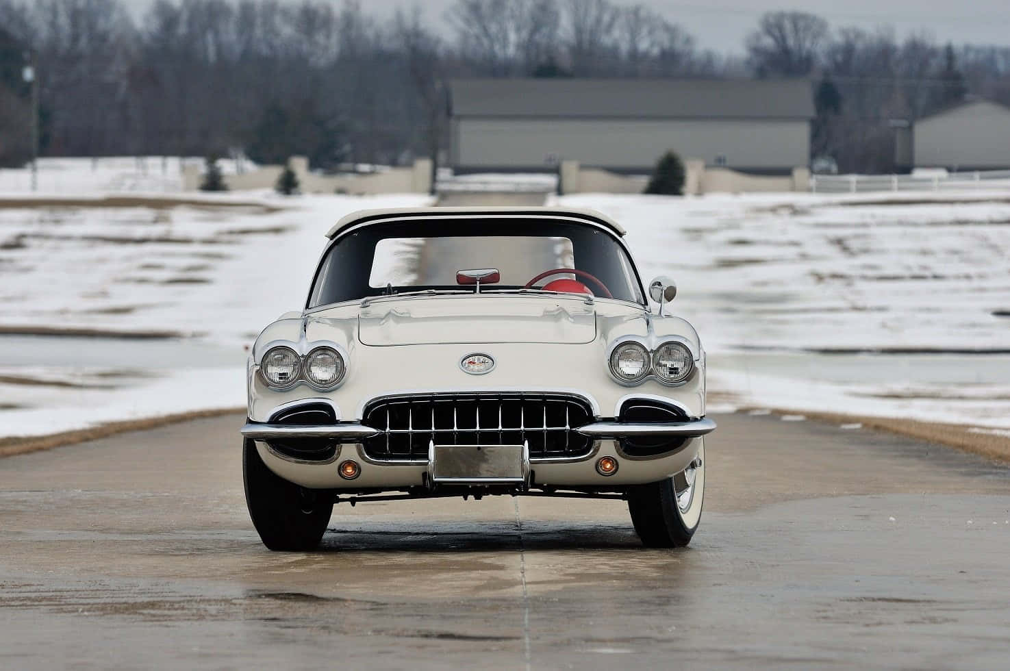 Chevrolet Corvette C1, pristine white, wet driveway, HD Desktop Wallpaper