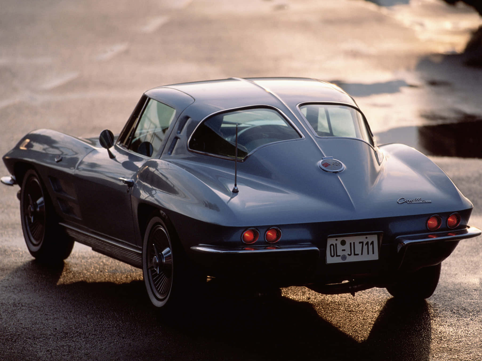 Chevrolet Corvette C2, sleek blue, golden sunset light, Full HD Desktop Wallpaper