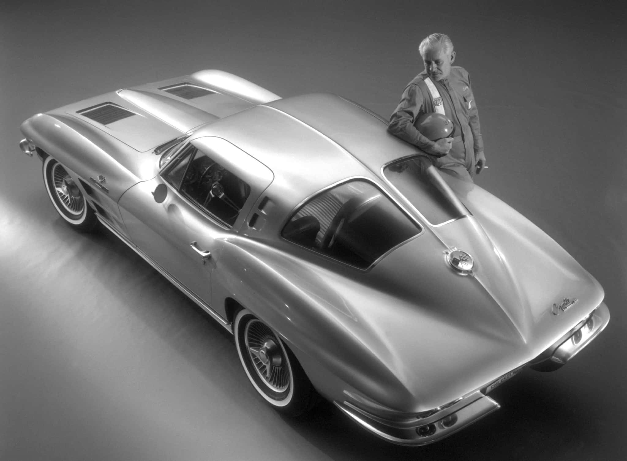 1963 Chevrolet Corvette C2, silver, studio lights, Full HD Desktop Wallpaper