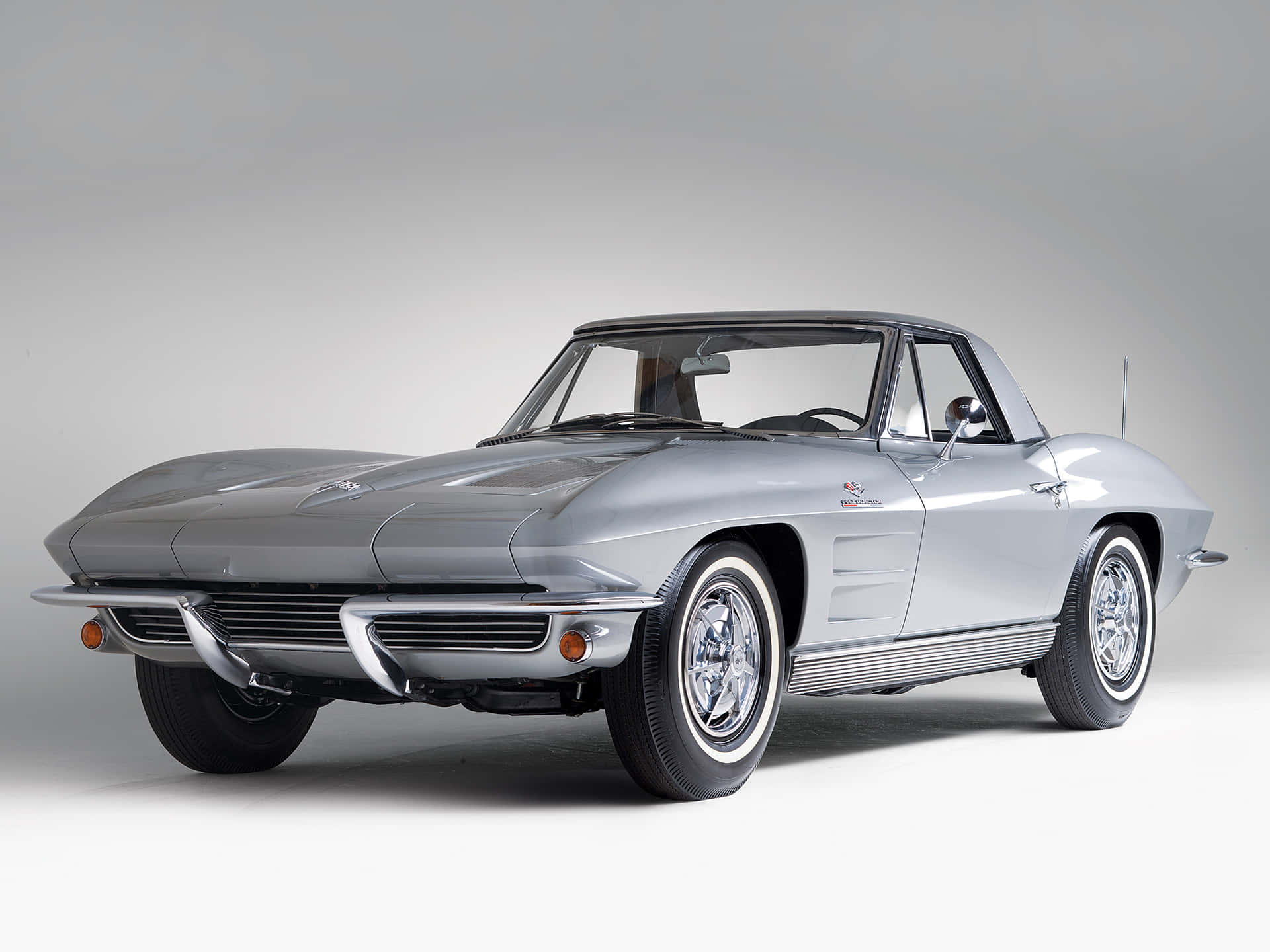 Chevrolet Corvette C2, silver, chrome accents, Full HD Desktop Wallpaper