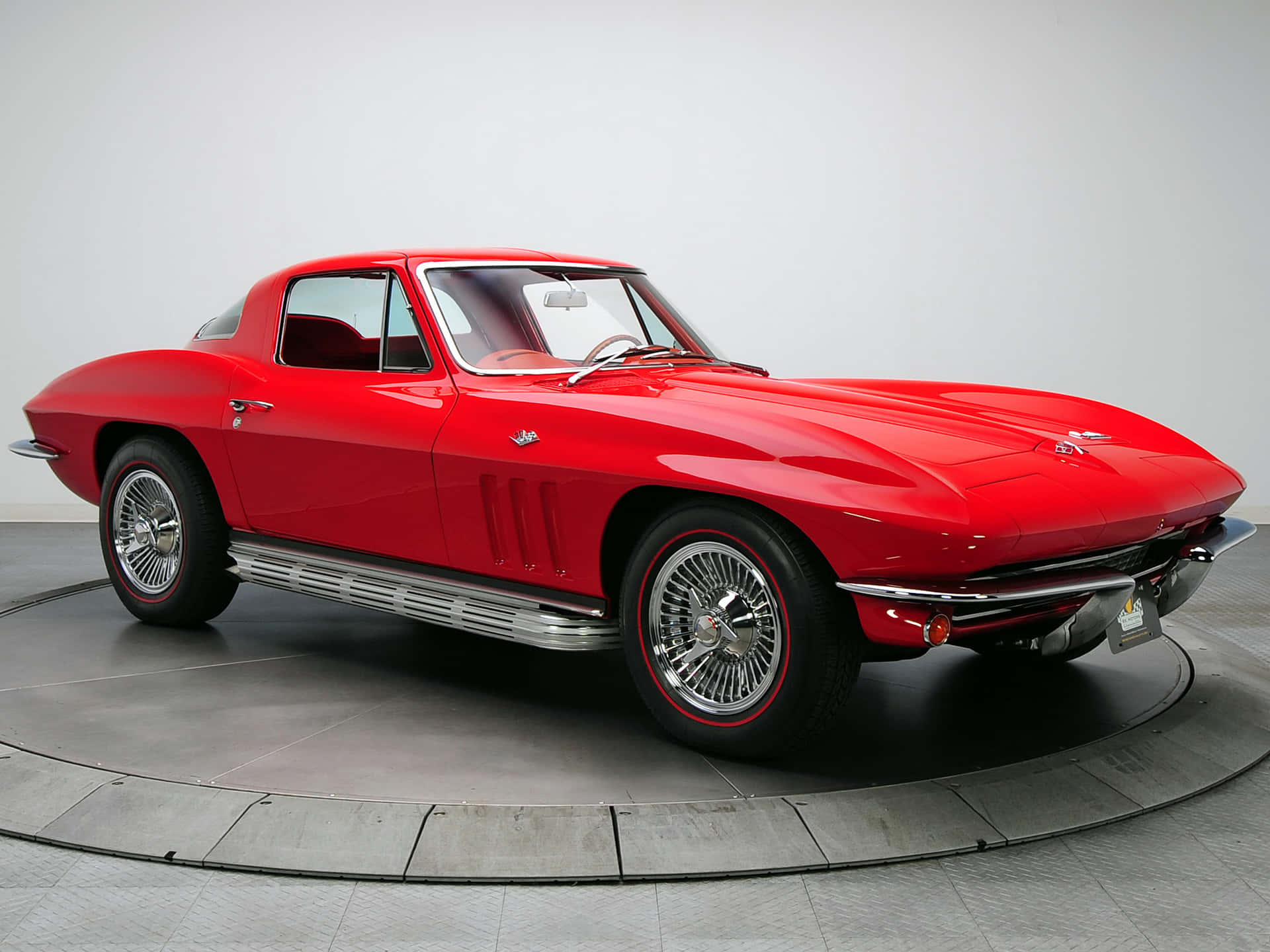 Chevrolet Corvette C2, glossy red, chrome wire wheels, Full HD Desktop Wallpaper