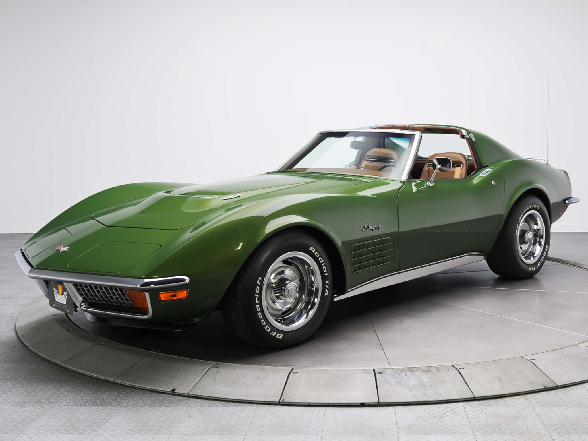 Chevrolet Corvette C3, glossy green, tan interior, Full HD Desktop Wallpaper