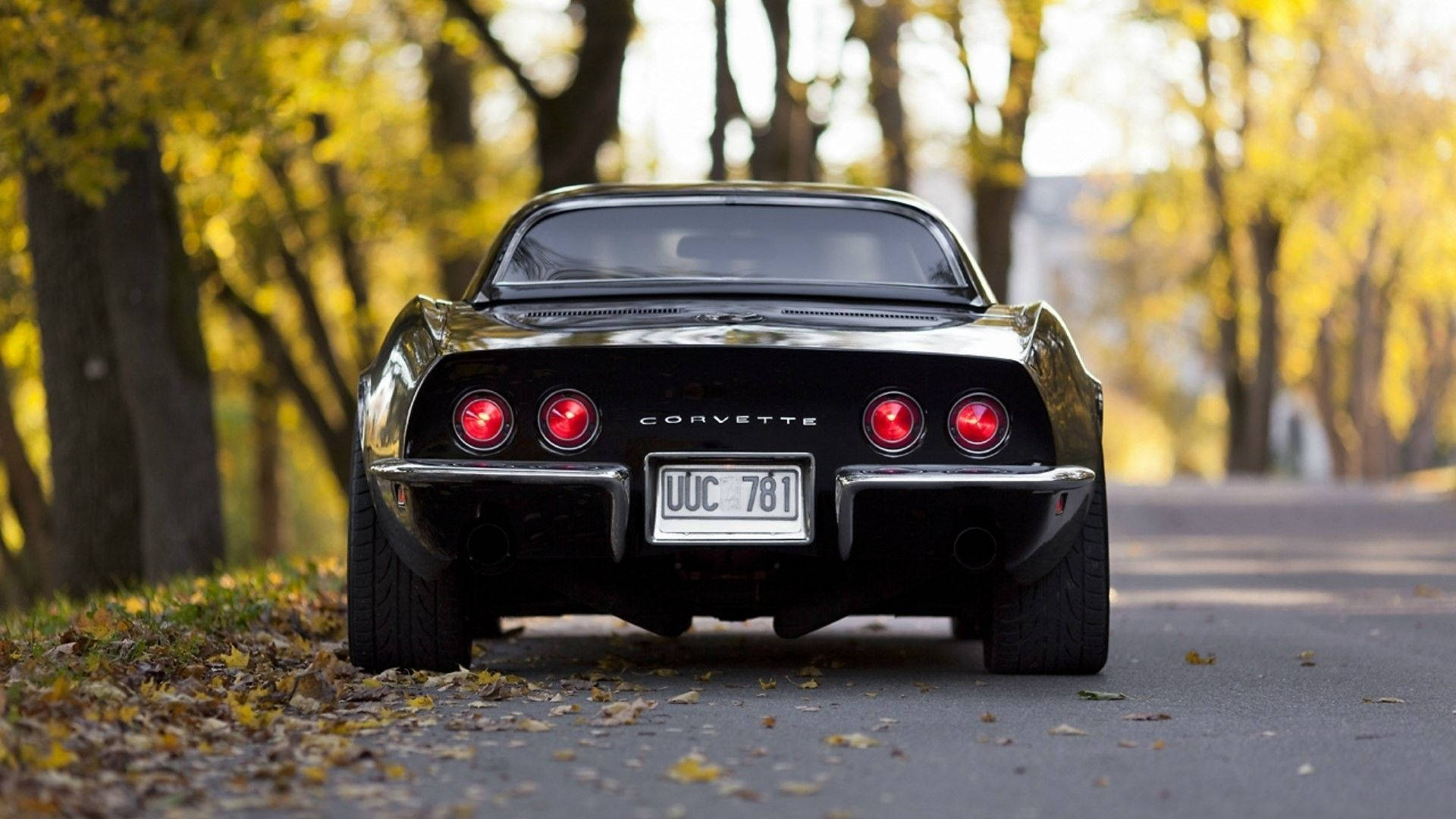 Chevrolet Corvette C3, black, glowing red taillights, Full HD Desktop Wallpaper