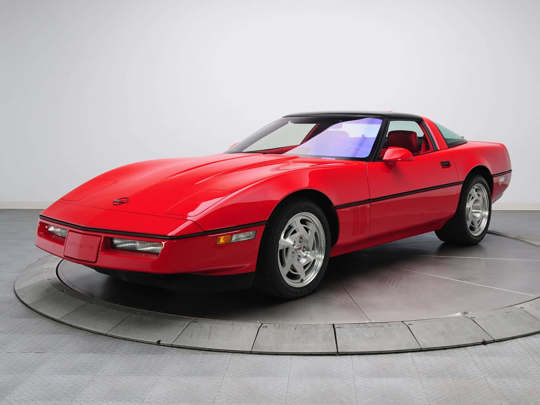 Chevrolet Corvette C4, glossy red, black trim, Full HD Desktop Wallpaper