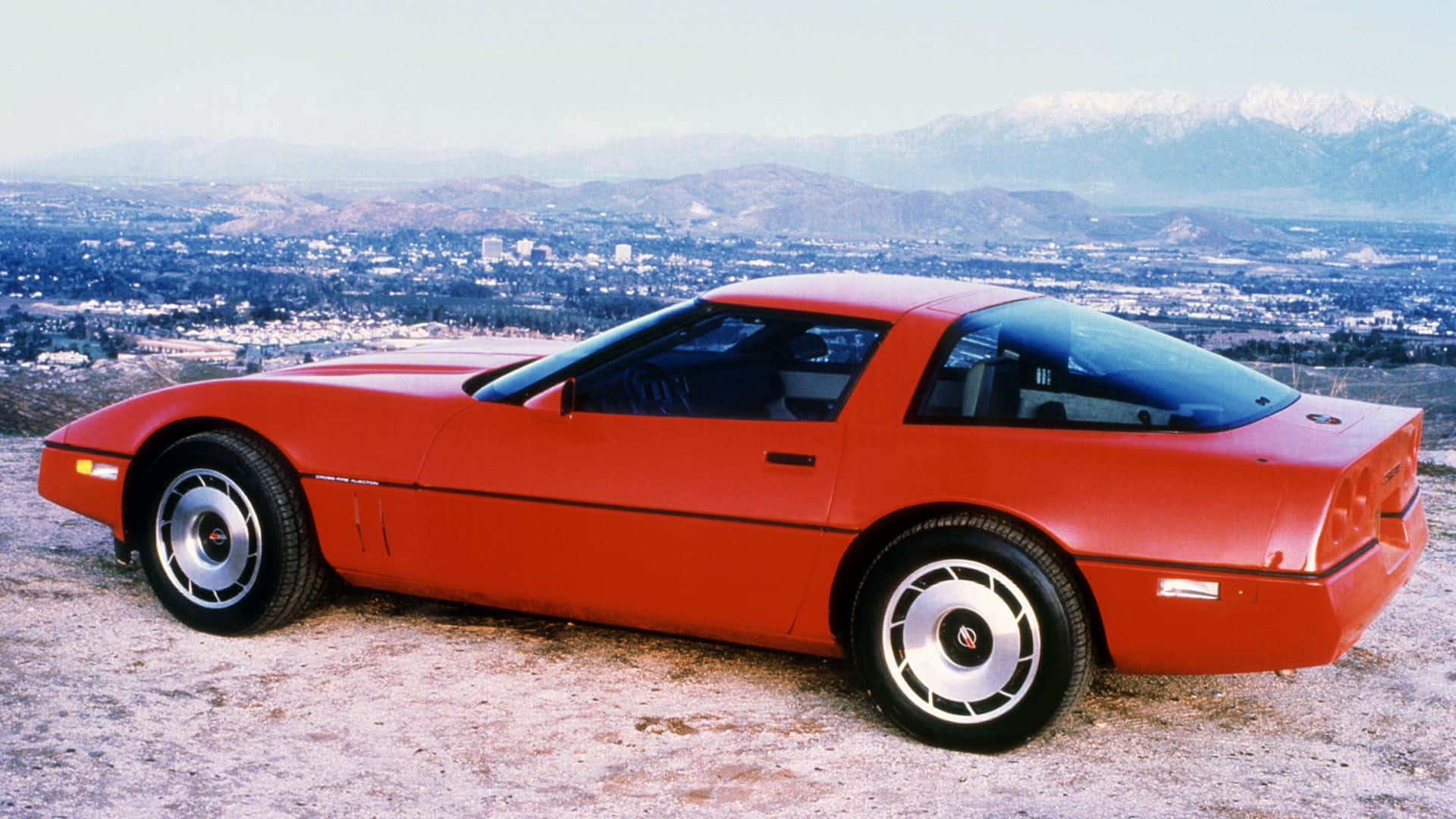 Chevrolet Corvette C4, vibrant red, hill, Full HD Desktop Wallpaper