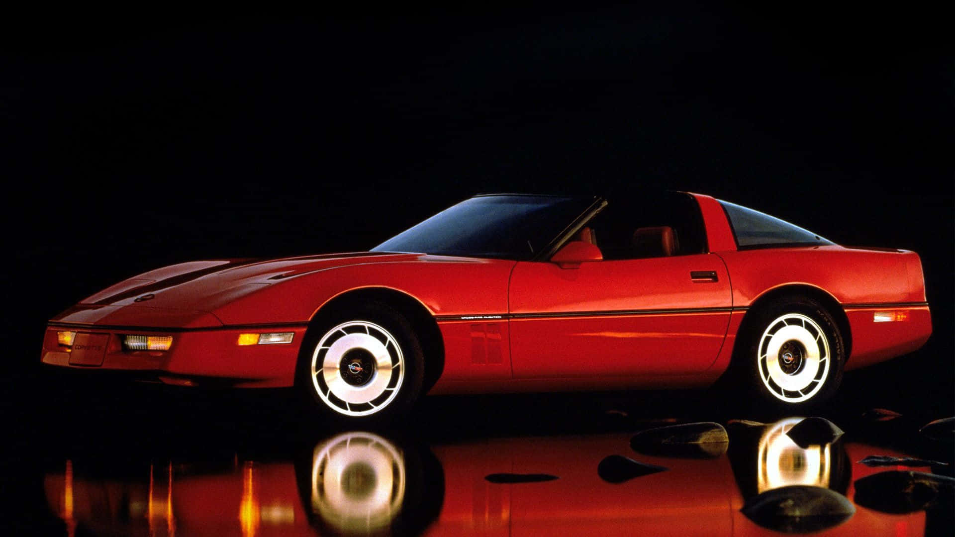 Chevrolet Corvette C4, glossy red, white wheels, Full HD Desktop Wallpaper