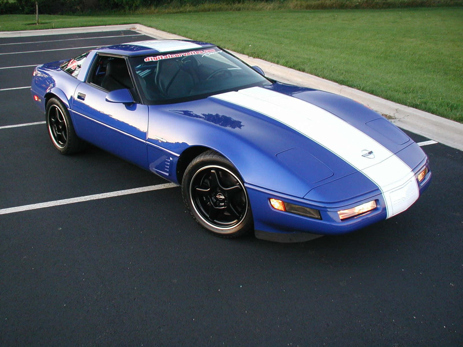 Chevrolet Corvette C4, vibrant blue, white racing stripes, HD Desktop Wallpaper