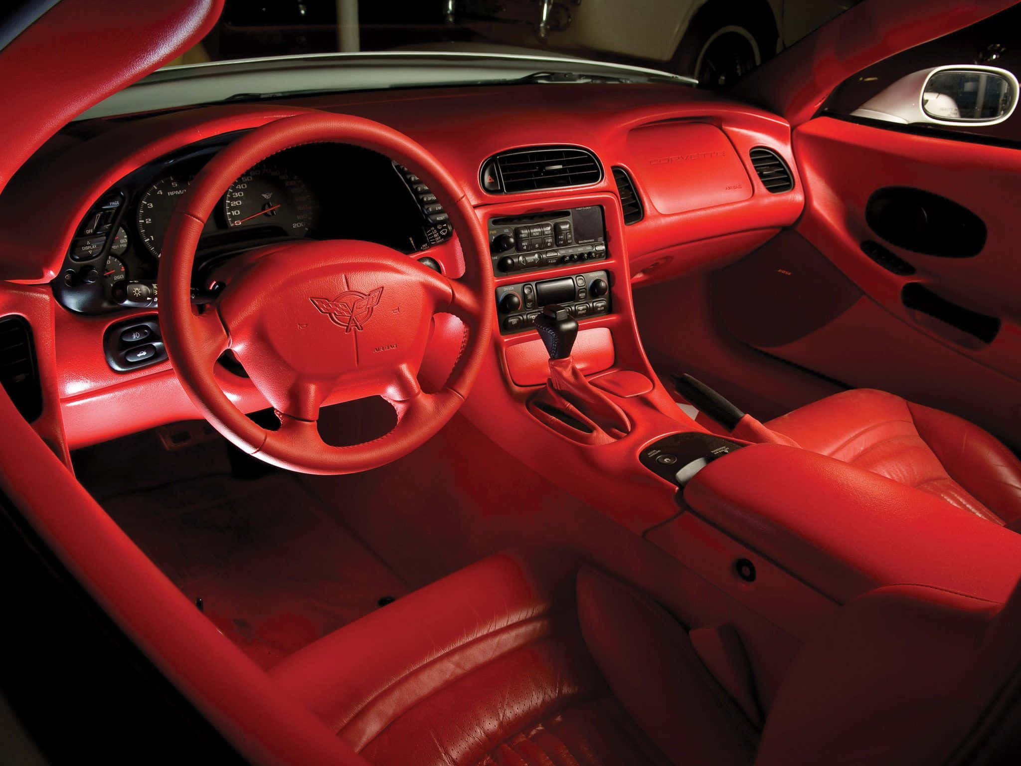 Chevrolet Corvette C5, red leather interior, glossy dashboard, Full HD Desktop Wallpaper