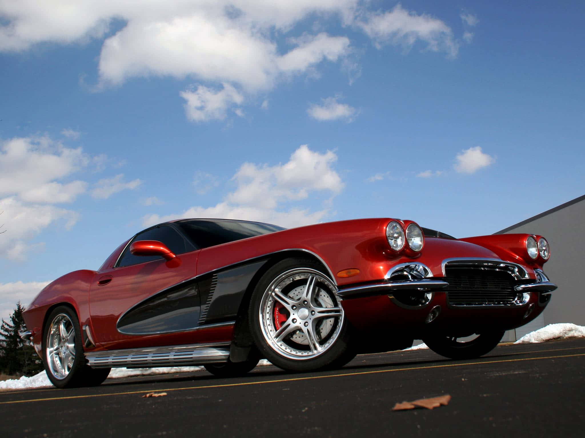 Chevrolet Corvette C5, glossy red, snowy roadside, Full HD Desktop Wallpaper