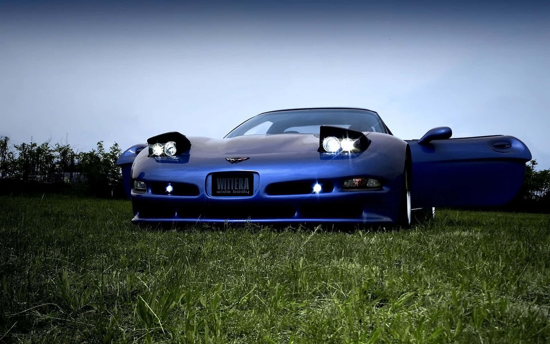 Chevrolet Corvette C5, blue, glowing headlights, Full HD Desktop Wallpaper