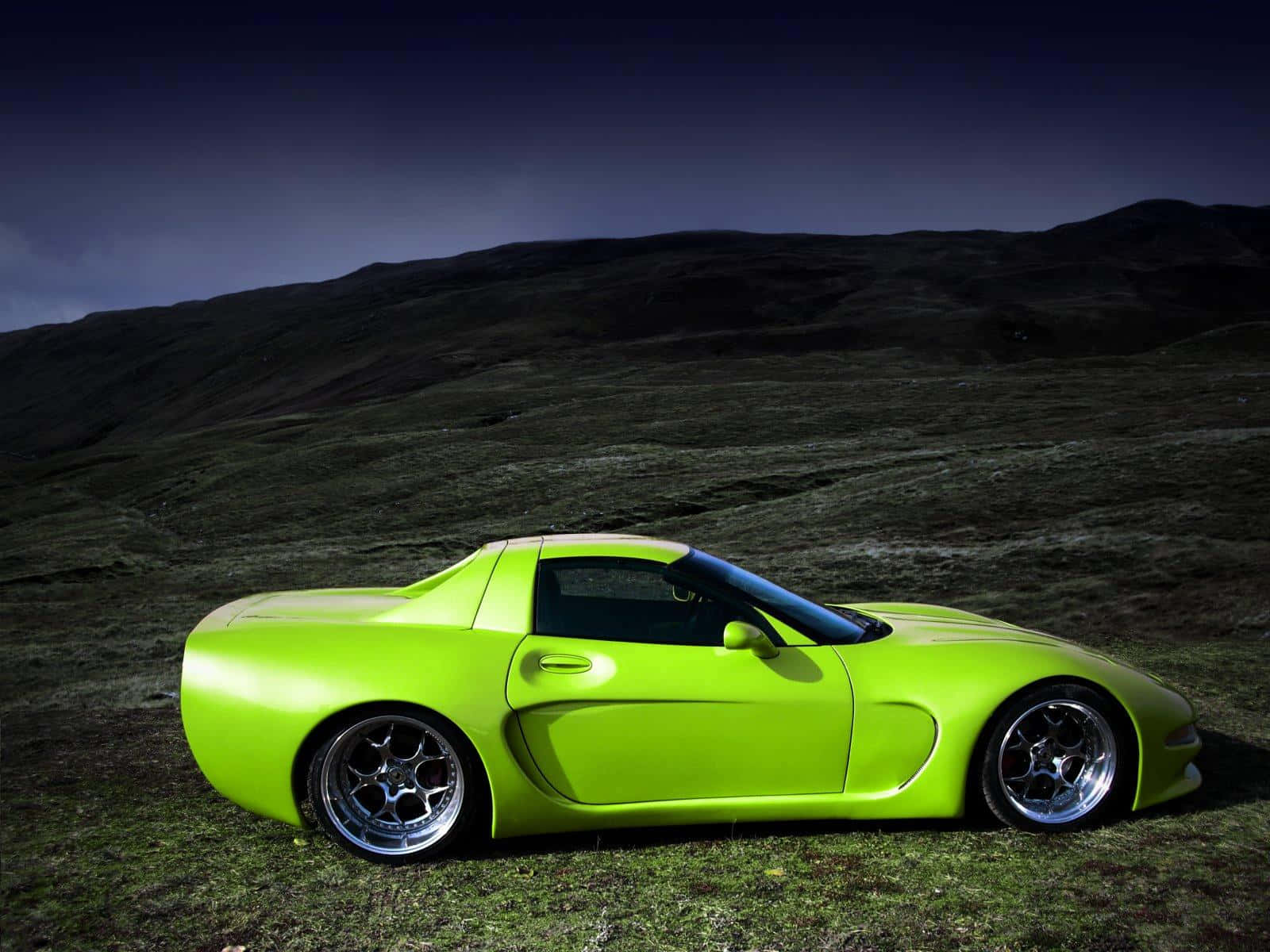 Chevrolet Corvette C5, lime green, twilight sky, HD Desktop Wallpaper