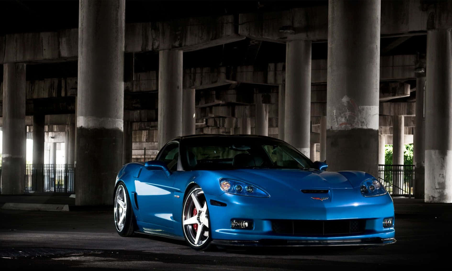 Chevrolet Corvette C6, vibrant blue, dramatic lighting, HD Desktop Wallpaper