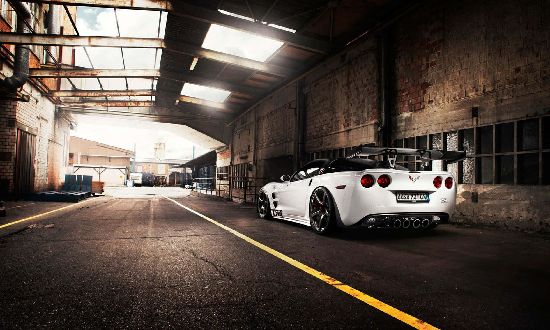 Chevrolet Corvette C6, white sports car, large rear wing, HD Desktop Wallpaper
