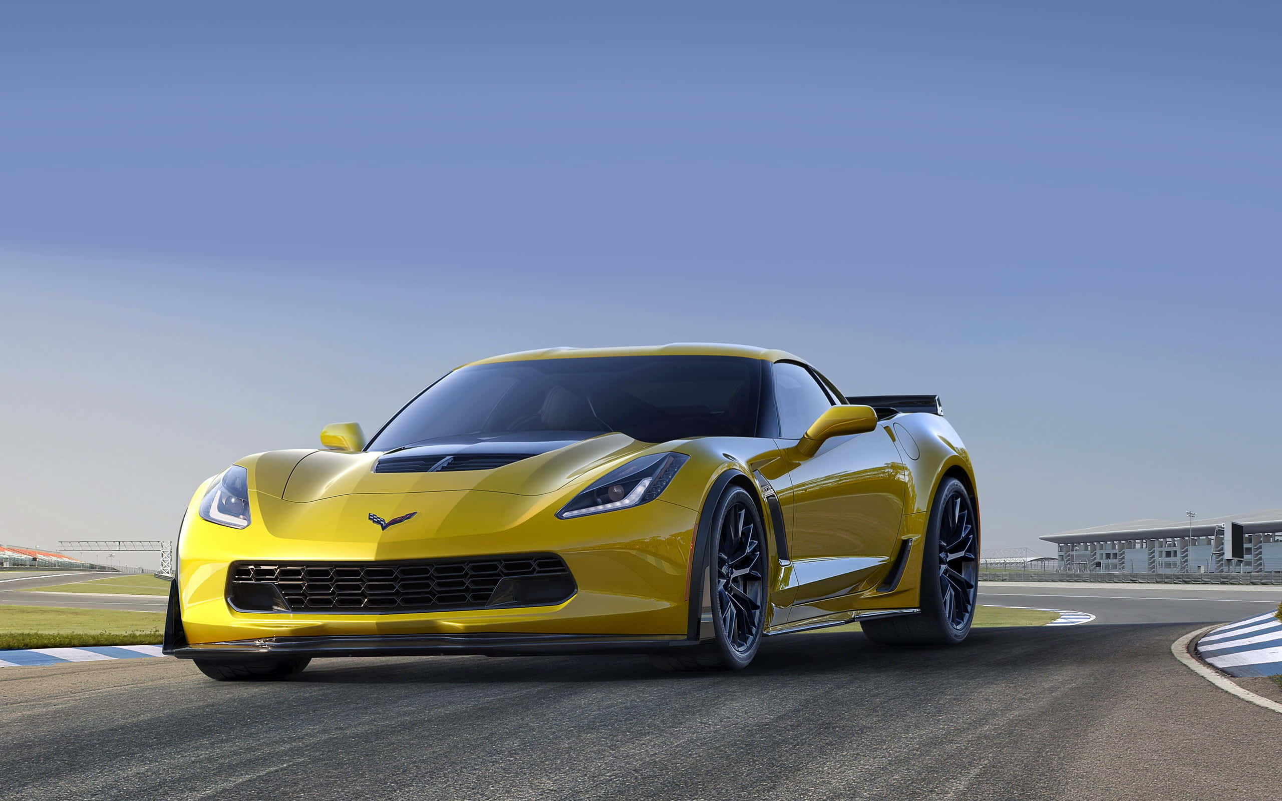 Chevrolet Corvette C7, vibrant yellow, racetrack, 2K Desktop Wallpaper