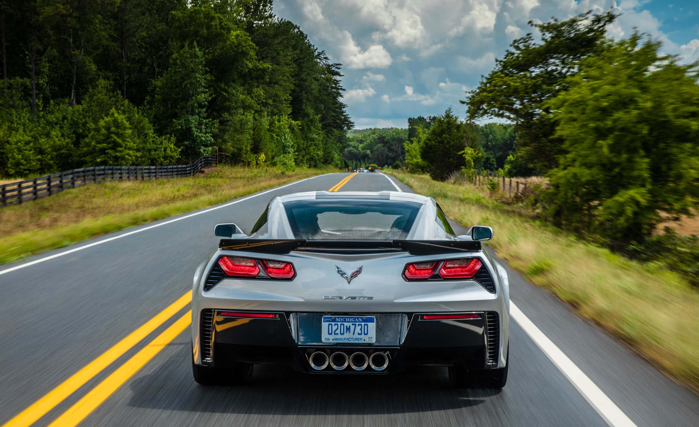 Chevrolet Corvette C7, silver, winding rural road, Full HD Desktop Wallpaper