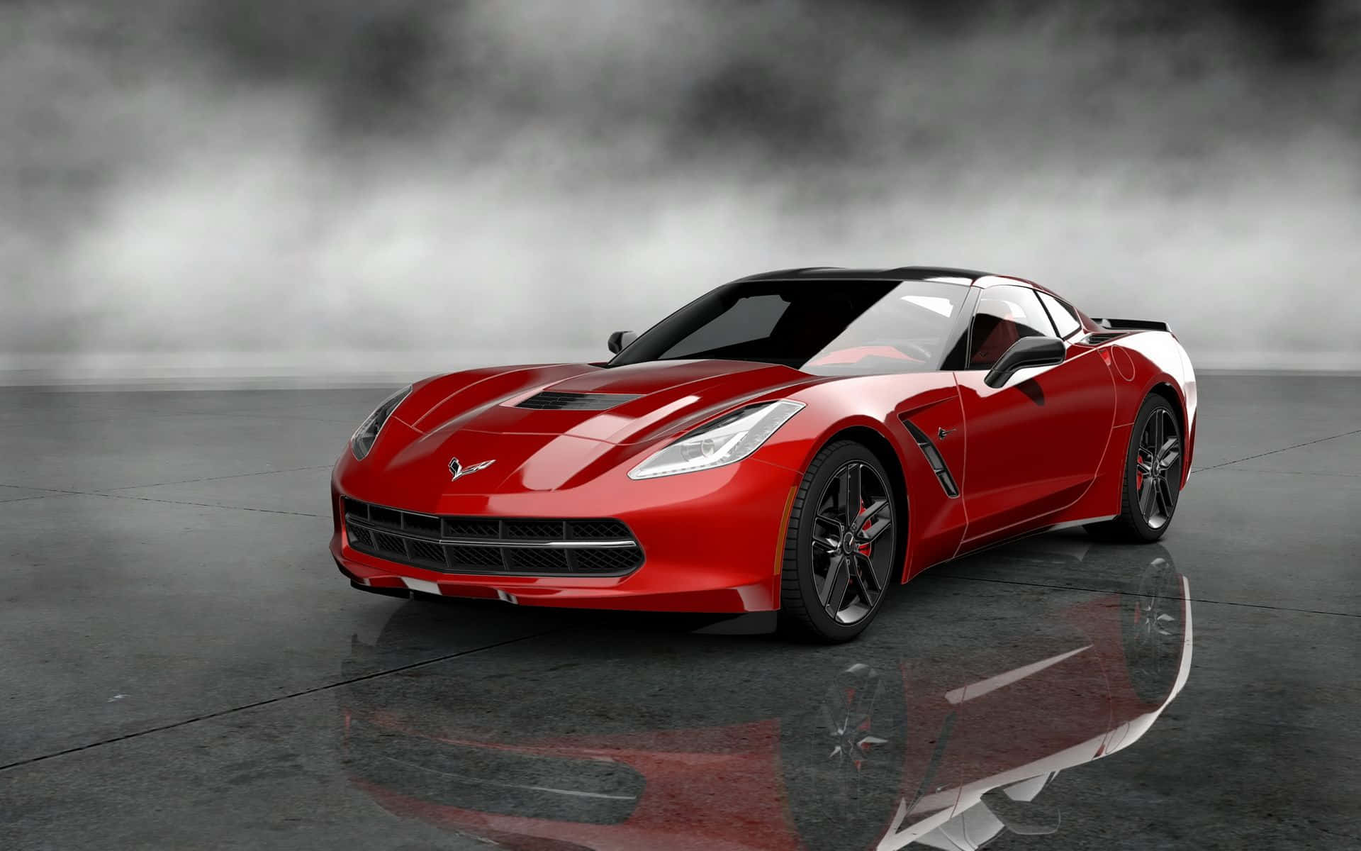 Chevrolet Corvette C7, glossy red, black accents, Full HD Desktop Wallpaper