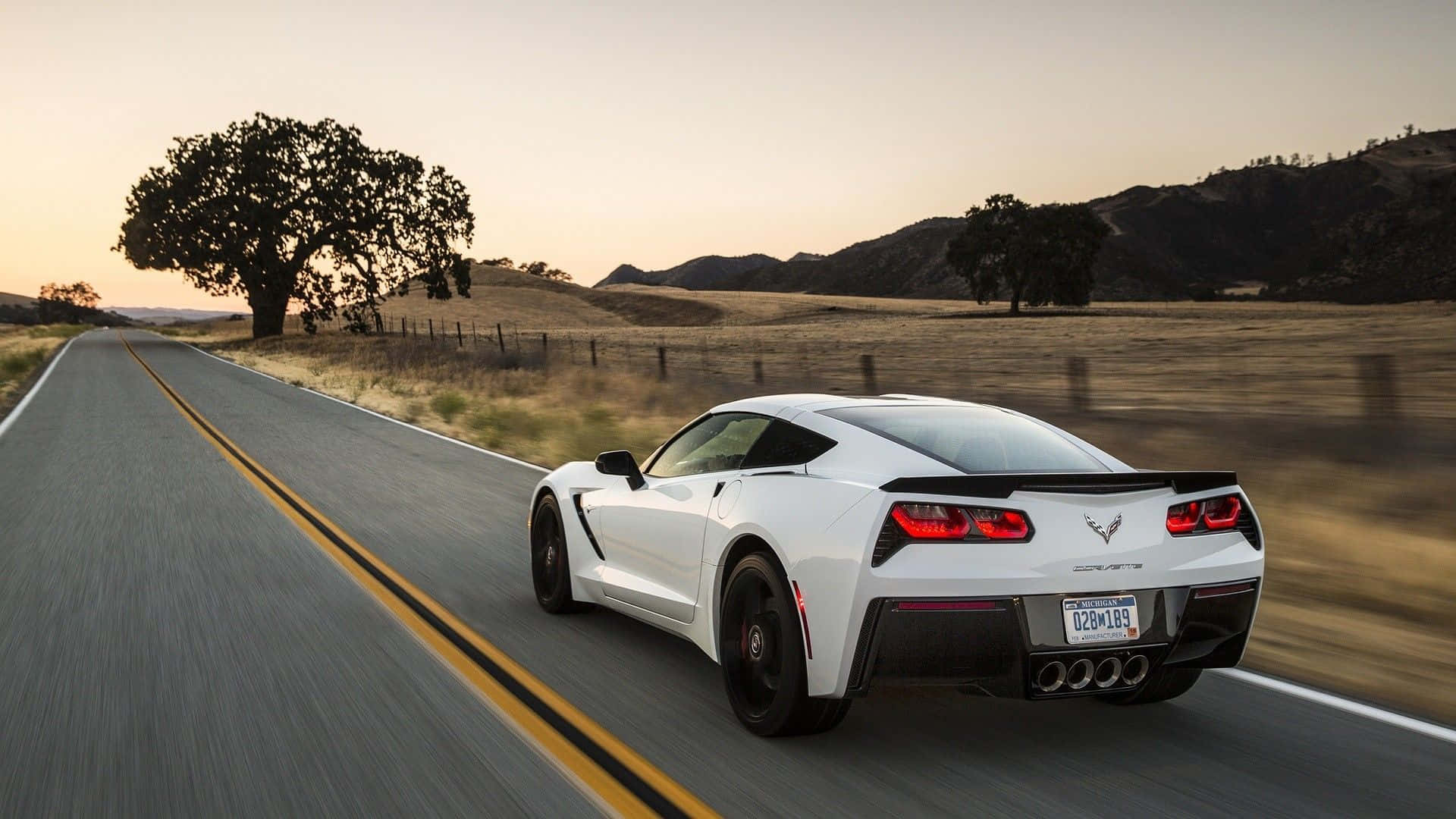 Chevrolet Corvette C7, white, sunset, Full HD Desktop Wallpaper