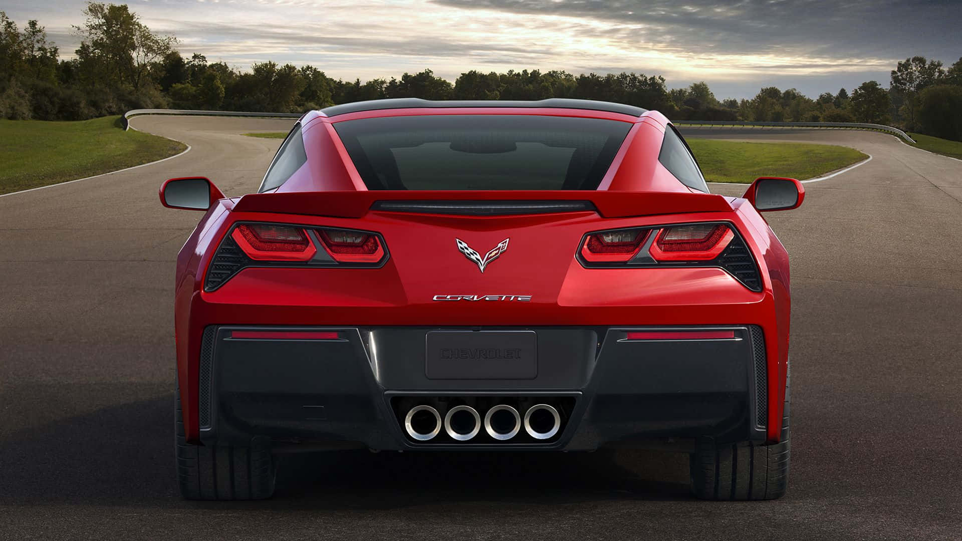 Chevrolet Corvette C7, vibrant red, winding asphalt road, Full HD Desktop Wallpaper