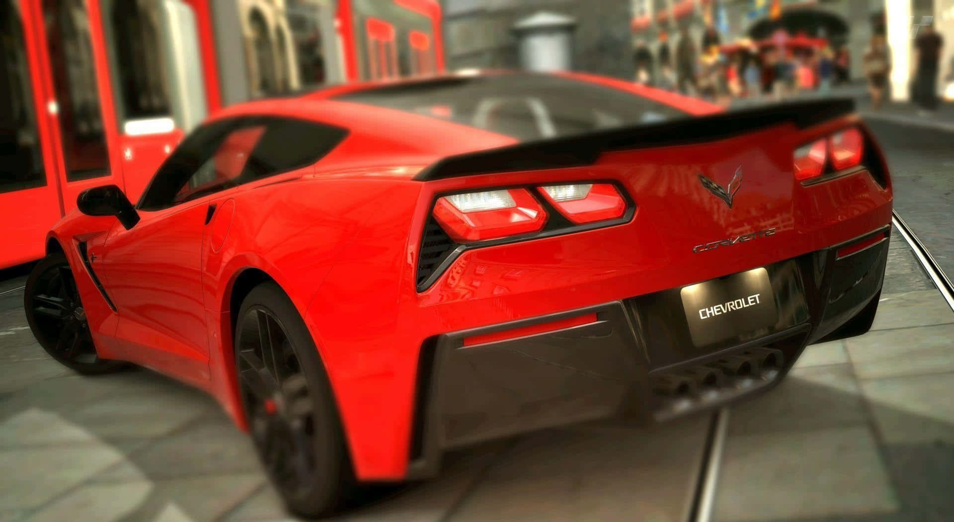 Chevrolet Corvette C7, glossy red, city street, Full HD Desktop Wallpaper