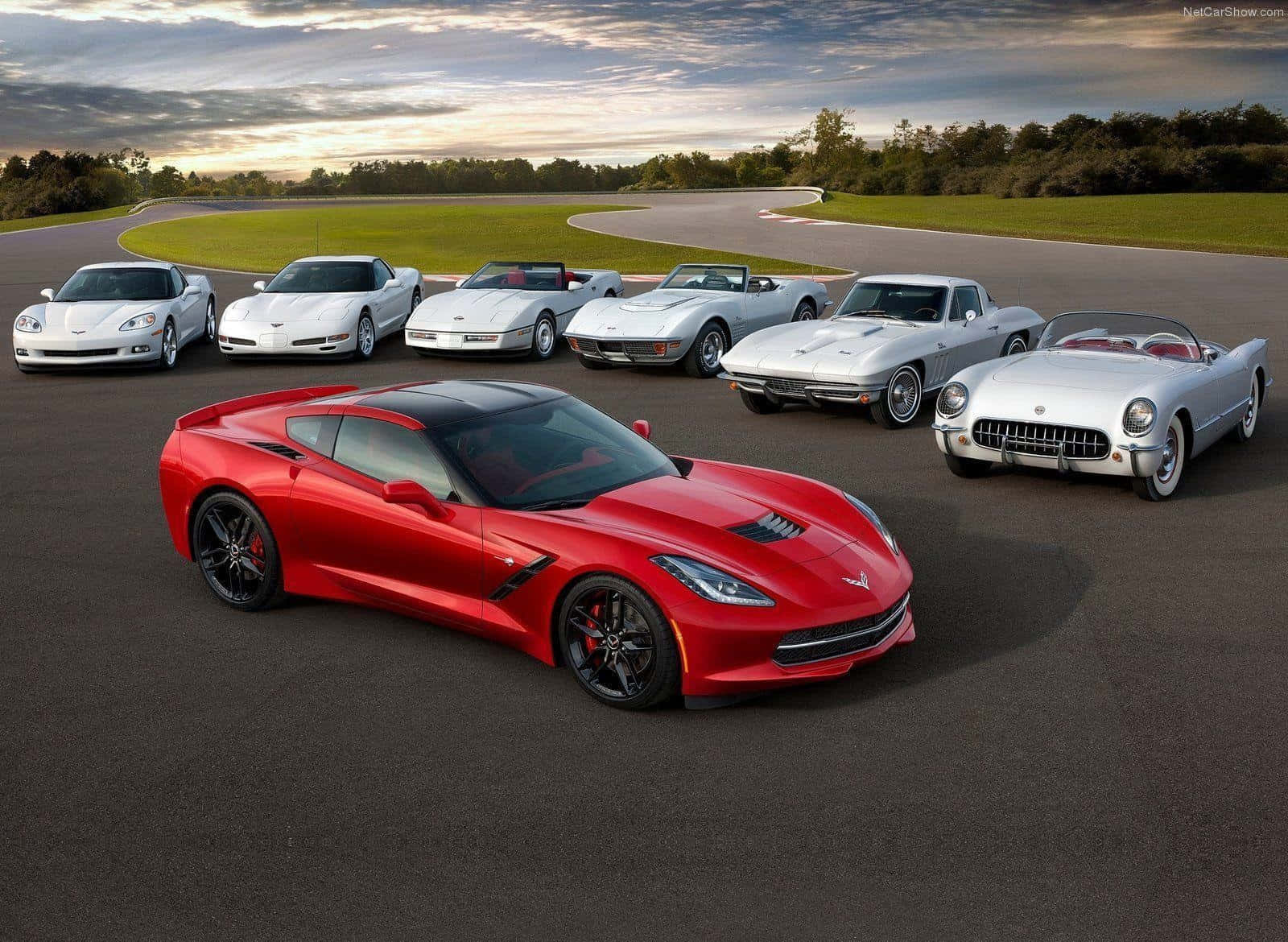 Chevrolet Corvette C7, red, winding racetrack, HD Desktop Wallpaper