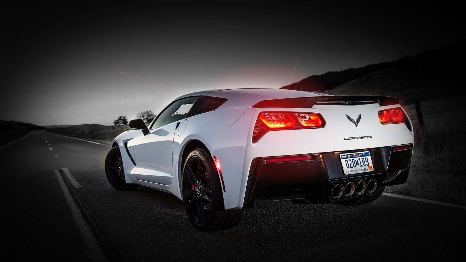 Chevrolet Corvette C7, white, glowing red taillights, HD Desktop Wallpaper