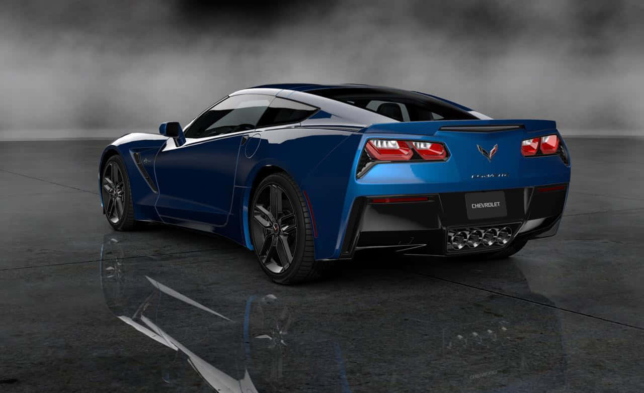 Chevrolet Corvette C7, blue, glowing red taillights, HD Desktop Wallpaper