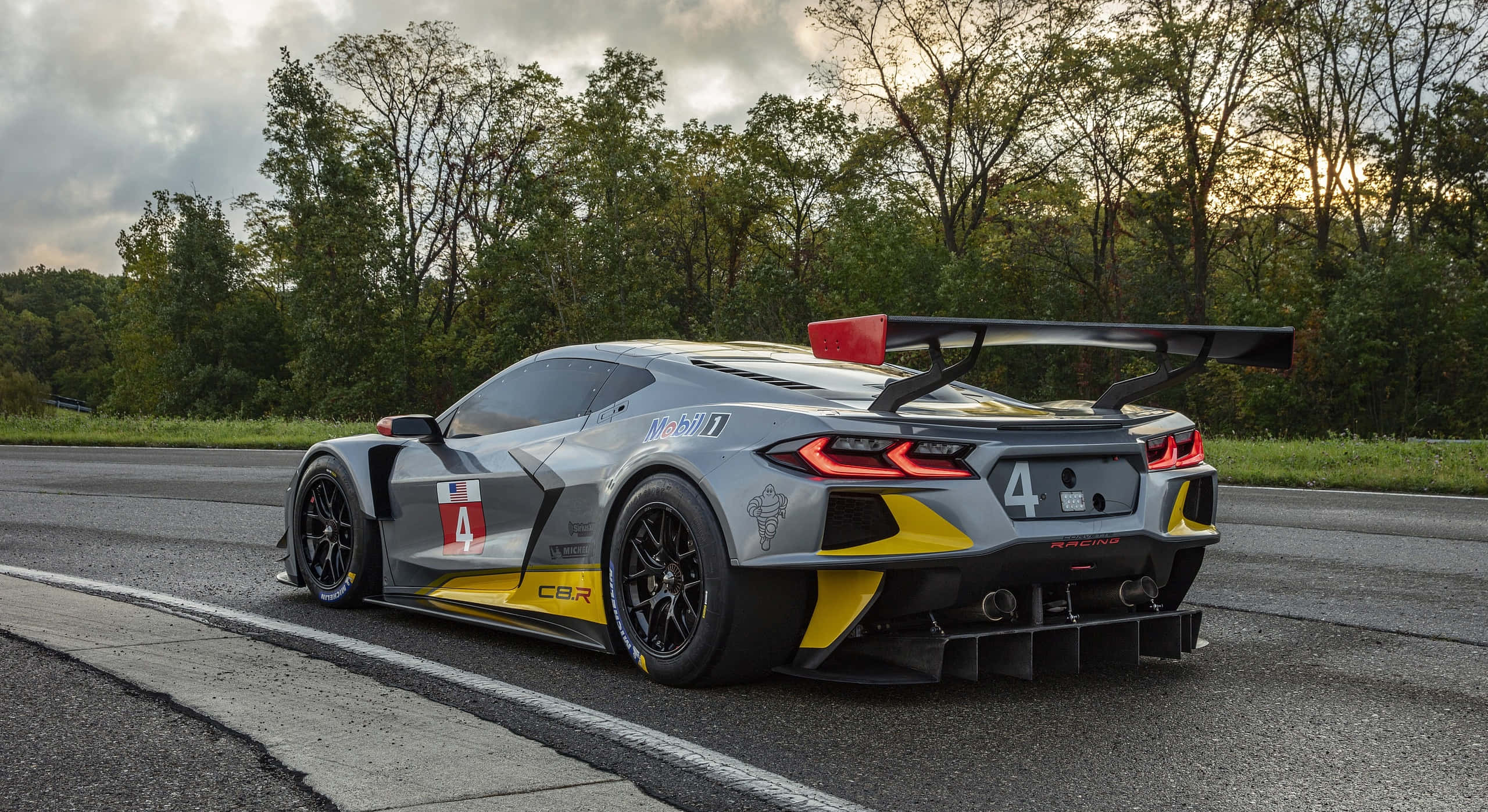 Chevrolet Corvette C8, silver, yellow, 2K Desktop Wallpaper