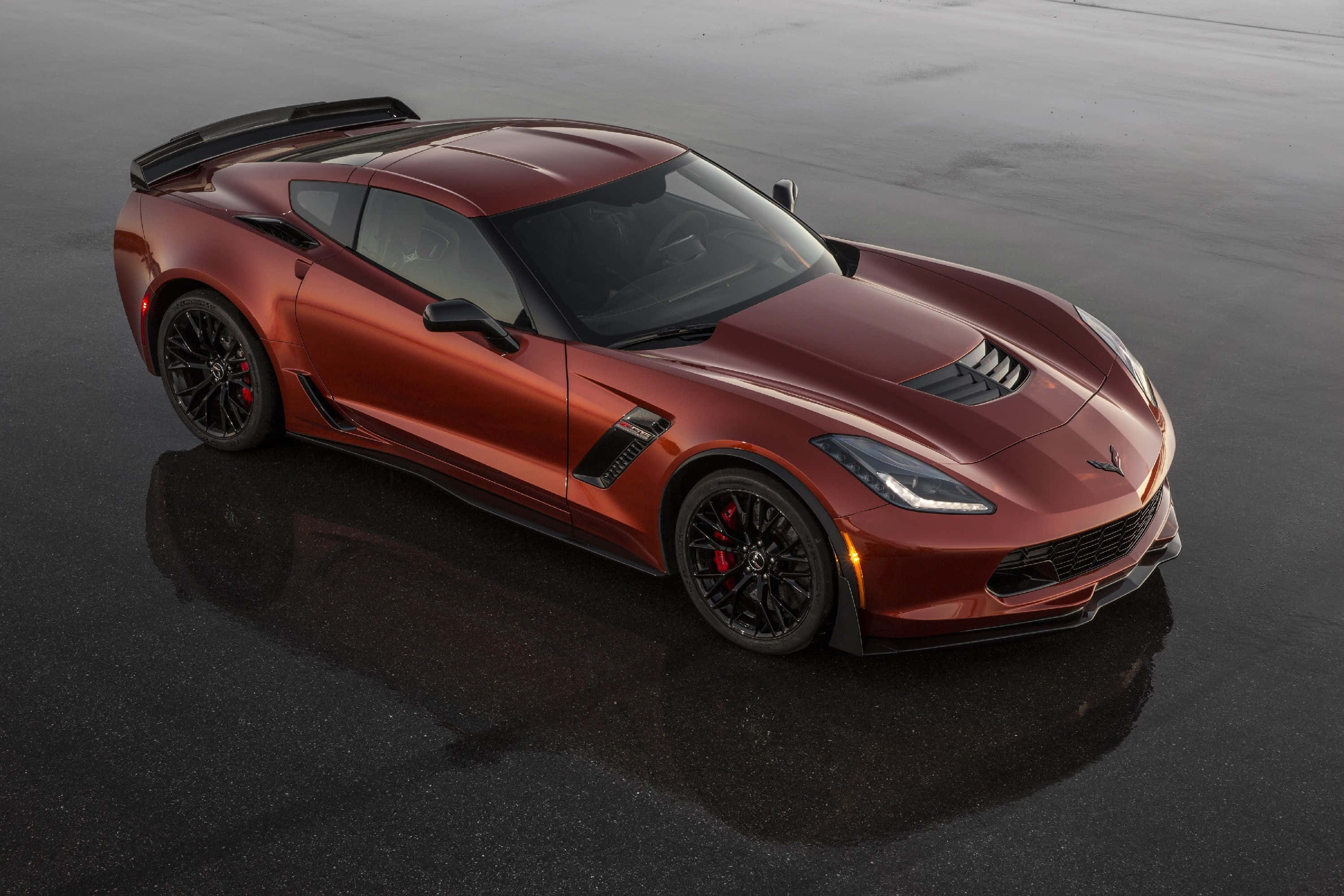 Chevrolet Corvette Z06, glossy red, black accents, 2K Desktop Wallpaper
