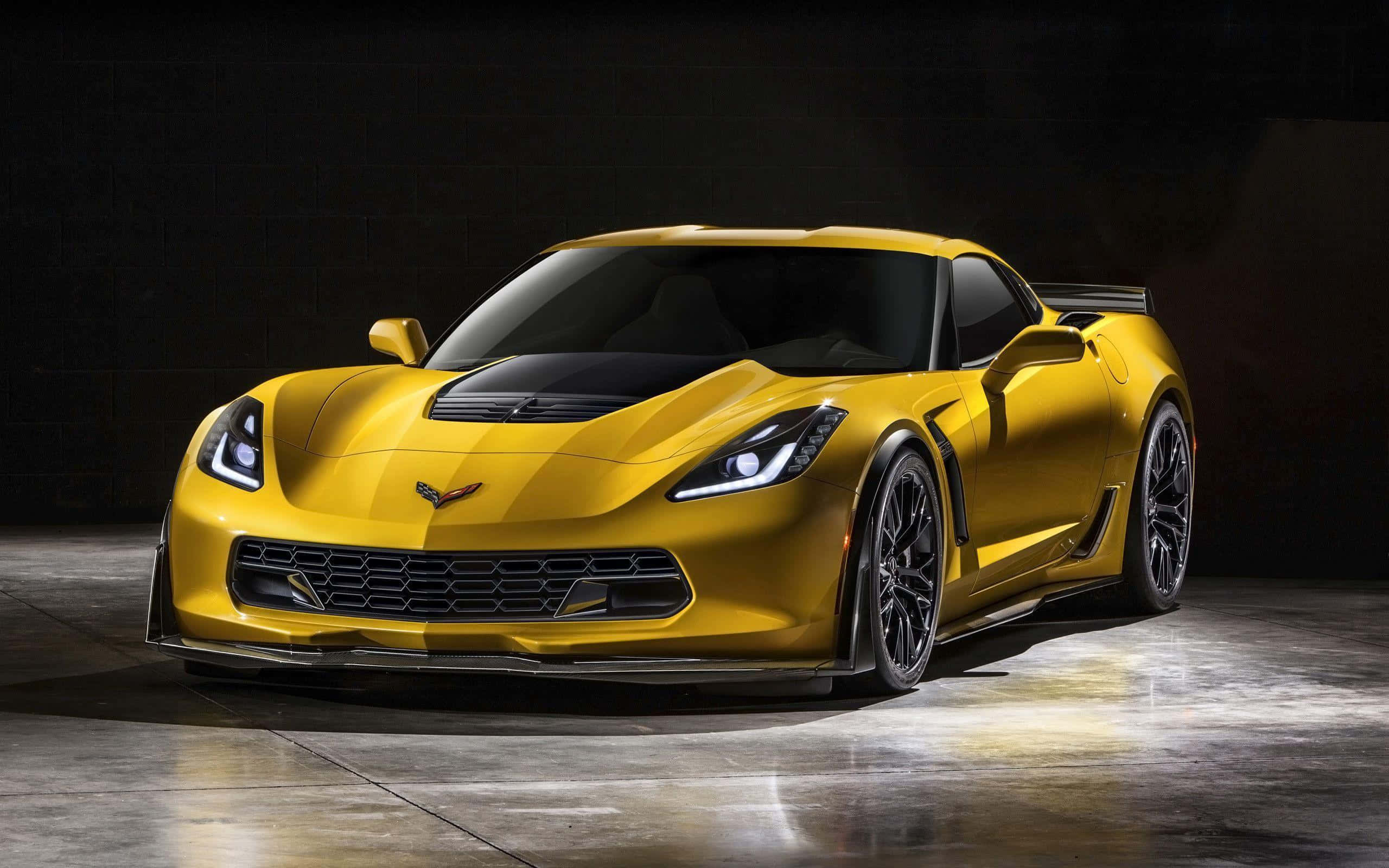 Chevrolet Corvette Z06, yellow, studio backdrop, 2K Desktop Wallpaper