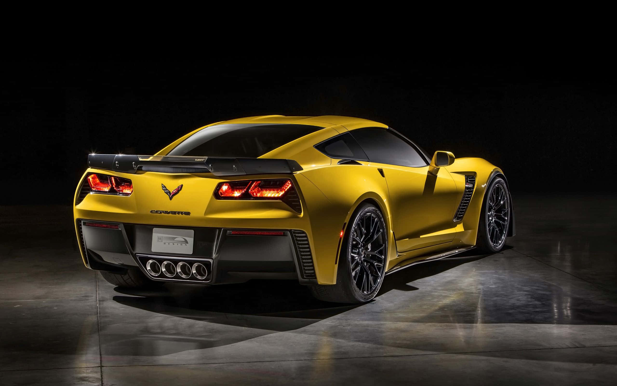 Chevrolet Corvette Z06, vibrant yellow, studio lights, 2K Desktop Wallpaper
