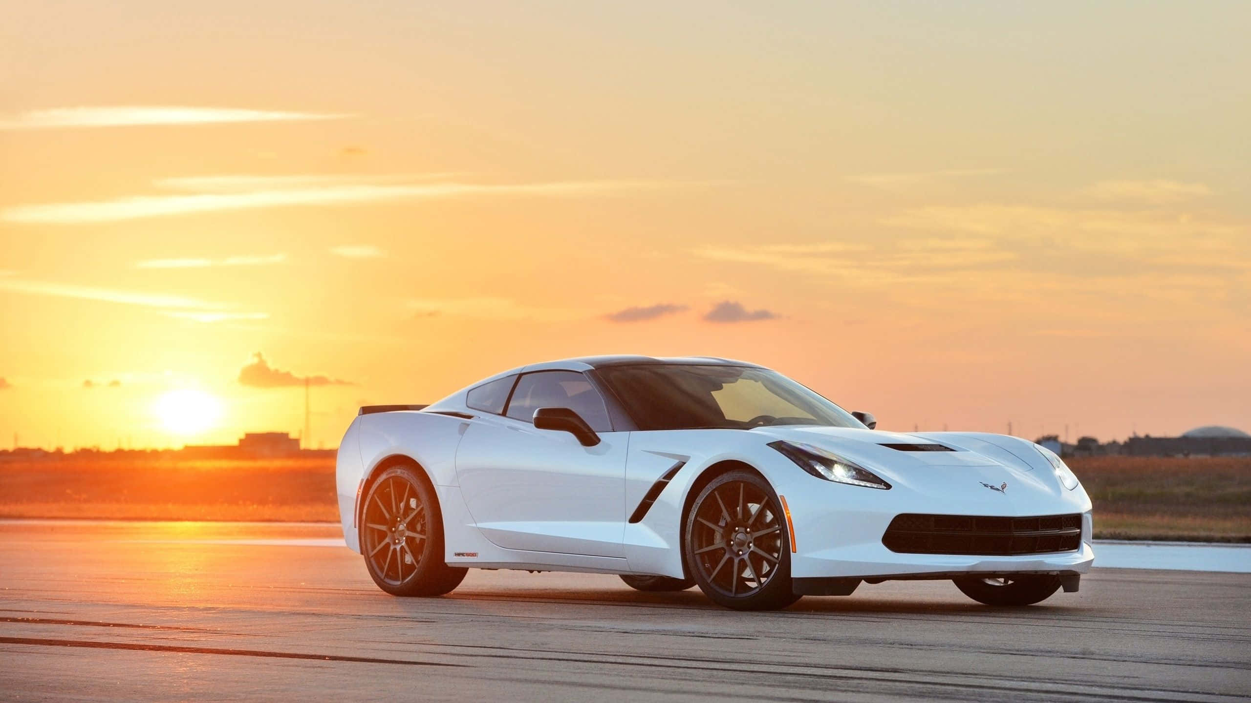 Chevrolet Corvette Z06, white, sunset, 2K Desktop Wallpaper