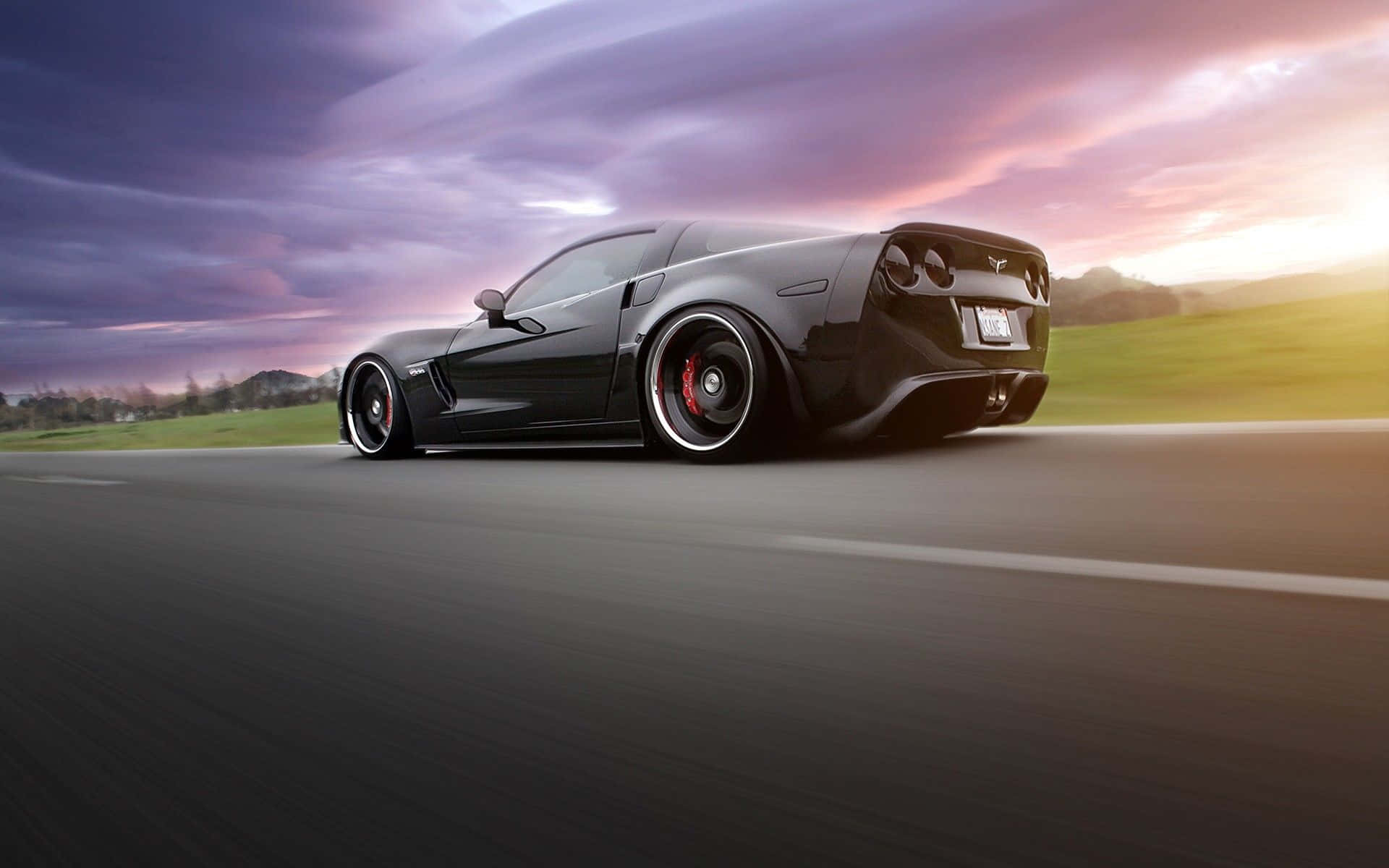 Chevrolet Corvette Z06, black, sunset, Full HD Desktop Wallpaper