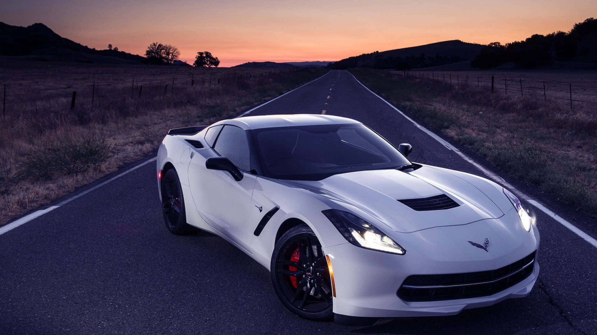 Chevrolet Corvette Z06, white, glowing headlights, Full HD Desktop Wallpaper
