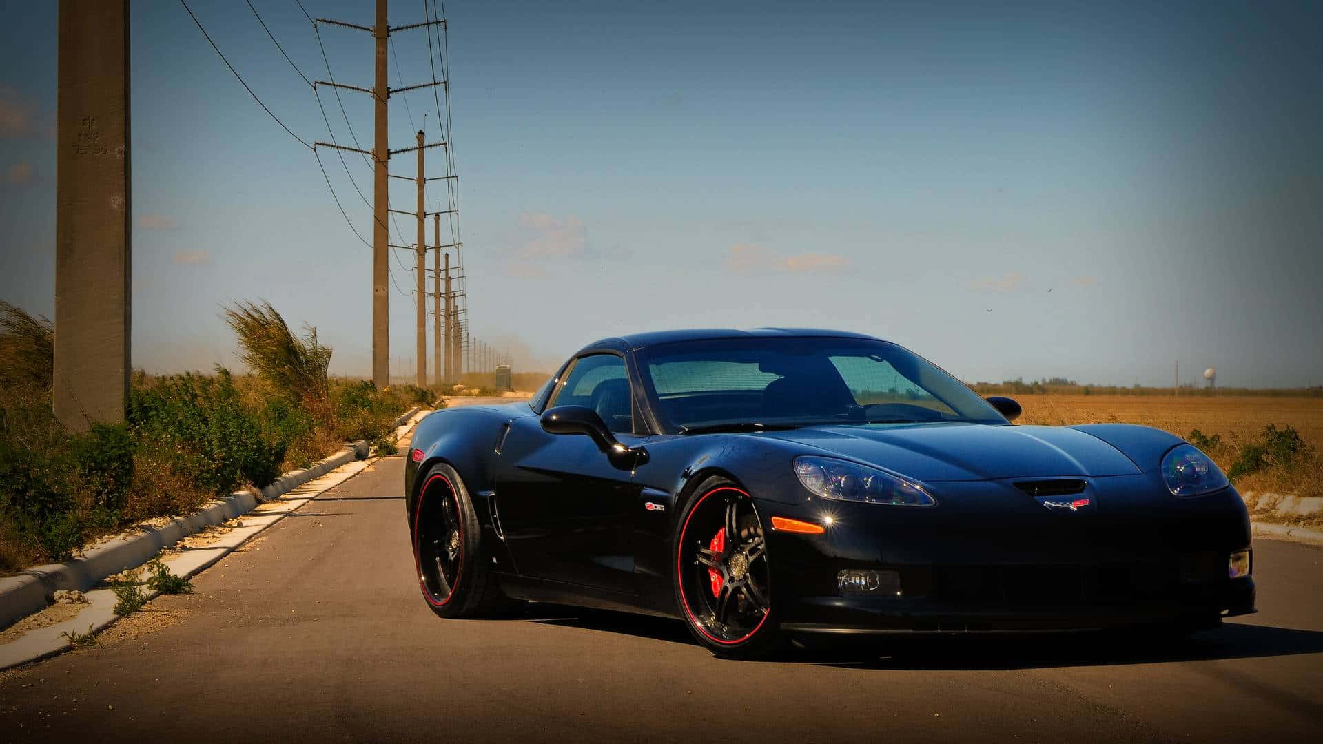Chevrolet Corvette Z06, black, red-accented wheels, Full HD Desktop Wallpaper