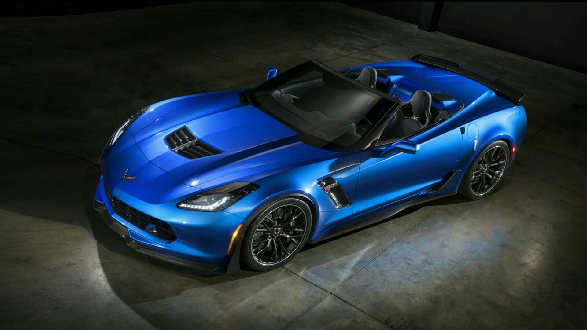 Chevrolet Corvette Z06, glossy blue, black accents, Full HD Desktop Wallpaper