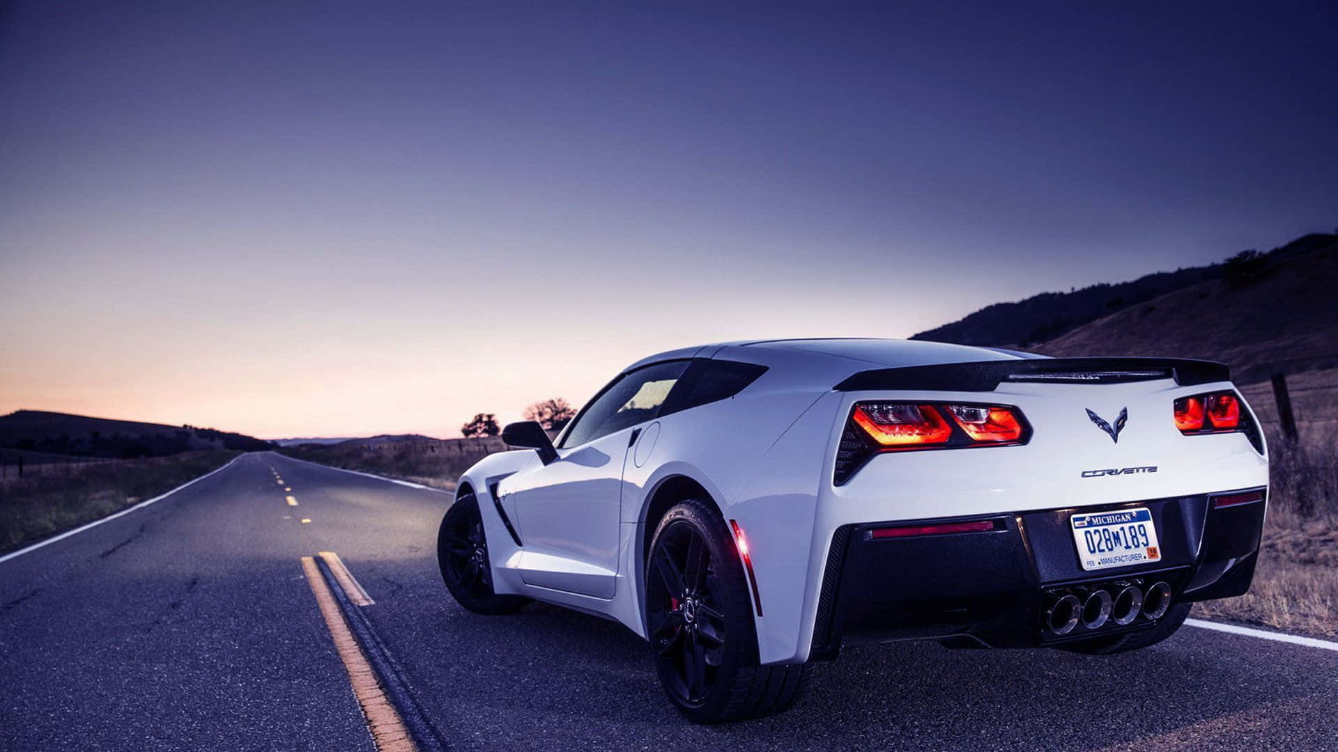 Chevrolet Corvette Z06, white, glowing red taillights, Full HD Desktop Wallpaper