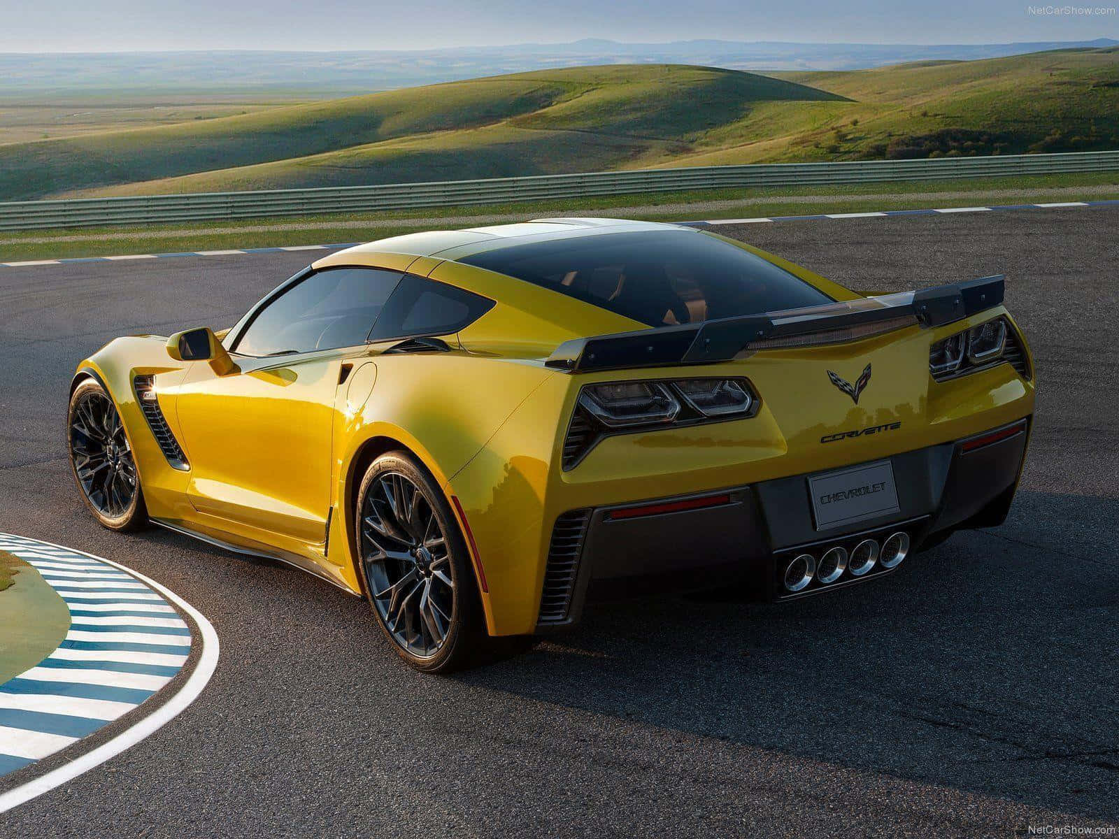 Chevrolet Corvette Z06, vibrant yellow, winding racetrack, HD Desktop Wallpaper
