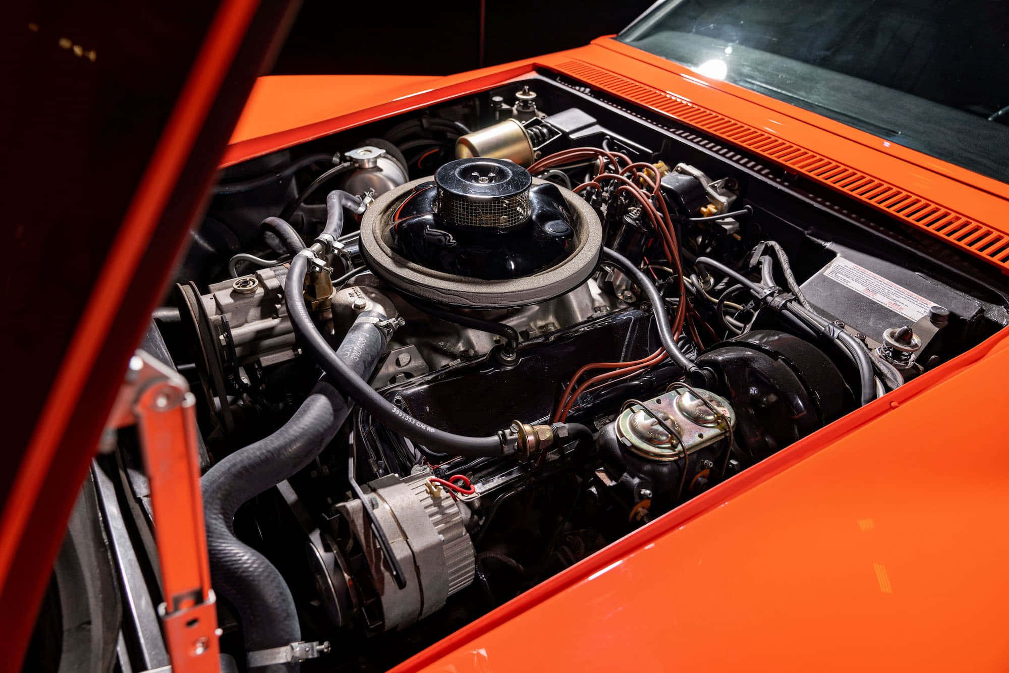 Chevrolet Corvette, engine bay, vibrant orange, Full HD Desktop Wallpaper