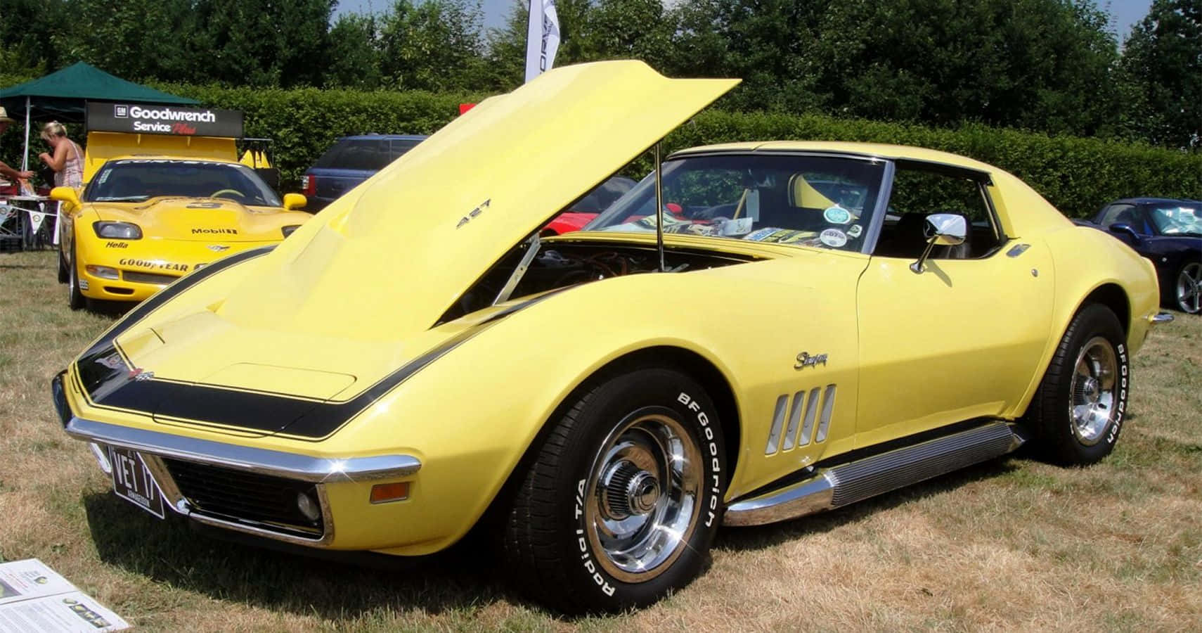 Chevrolet Corvette ZL1, yellow, hood open, HD Desktop Wallpaper